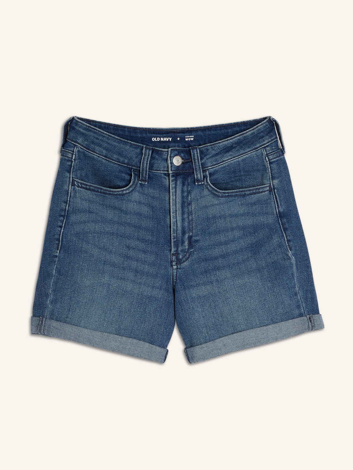 High-Waisted Wow Medium-Wash Jean Shorts for Women -- 5-inch inseam