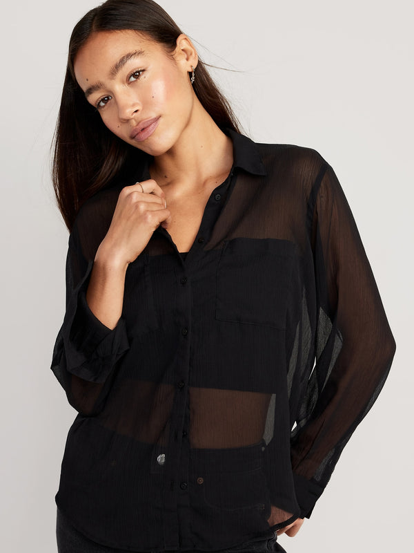 Chiffon Button Down Shirt