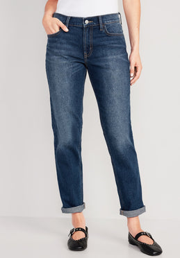 Mid-Rise Wow Boyfriend Straight Jeans for Women