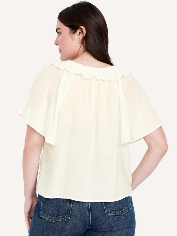 Gentle Ruffle Front Zip Top (Navy)