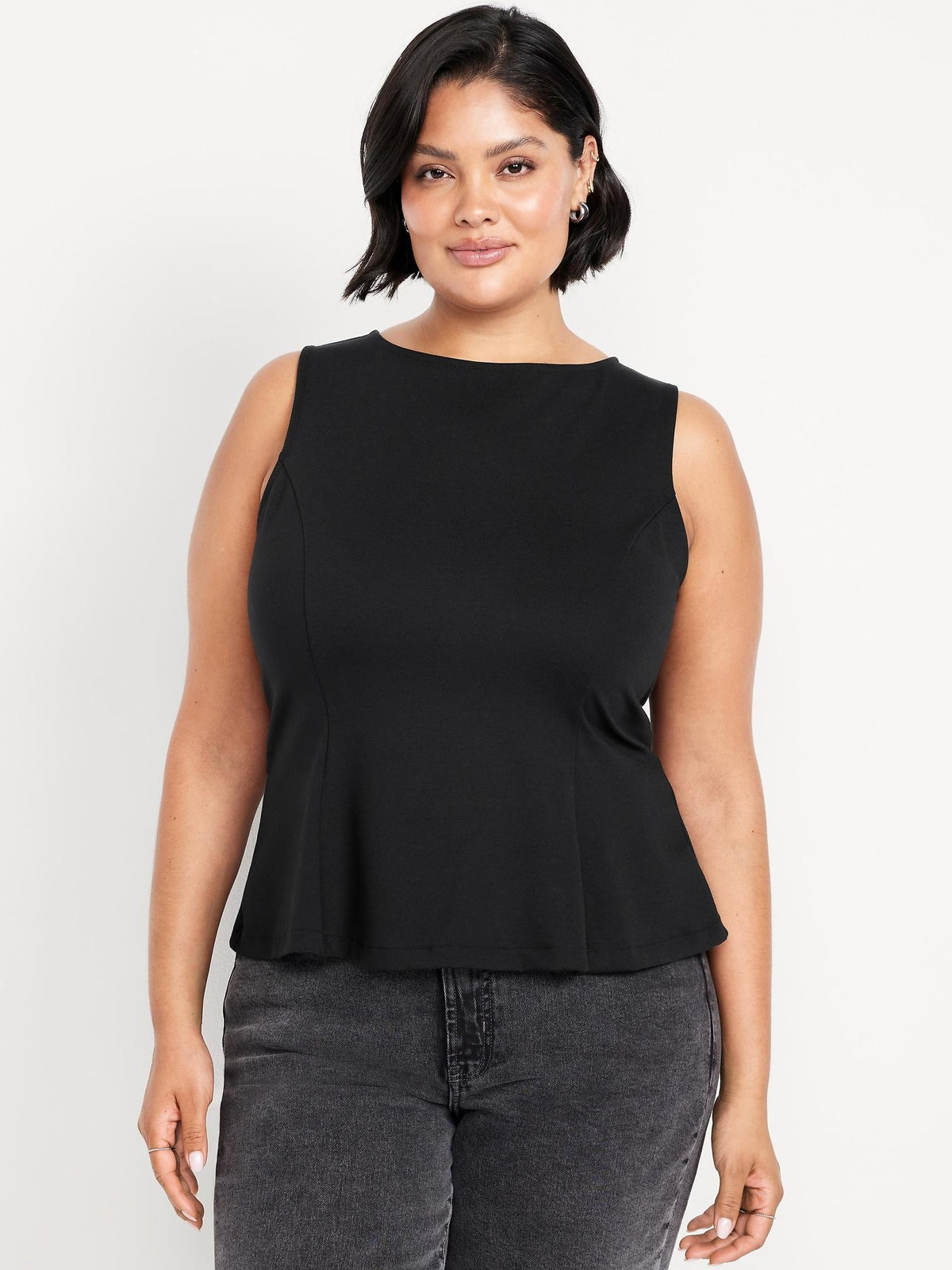 Ponte-Knit Sleeveless Peplum Top