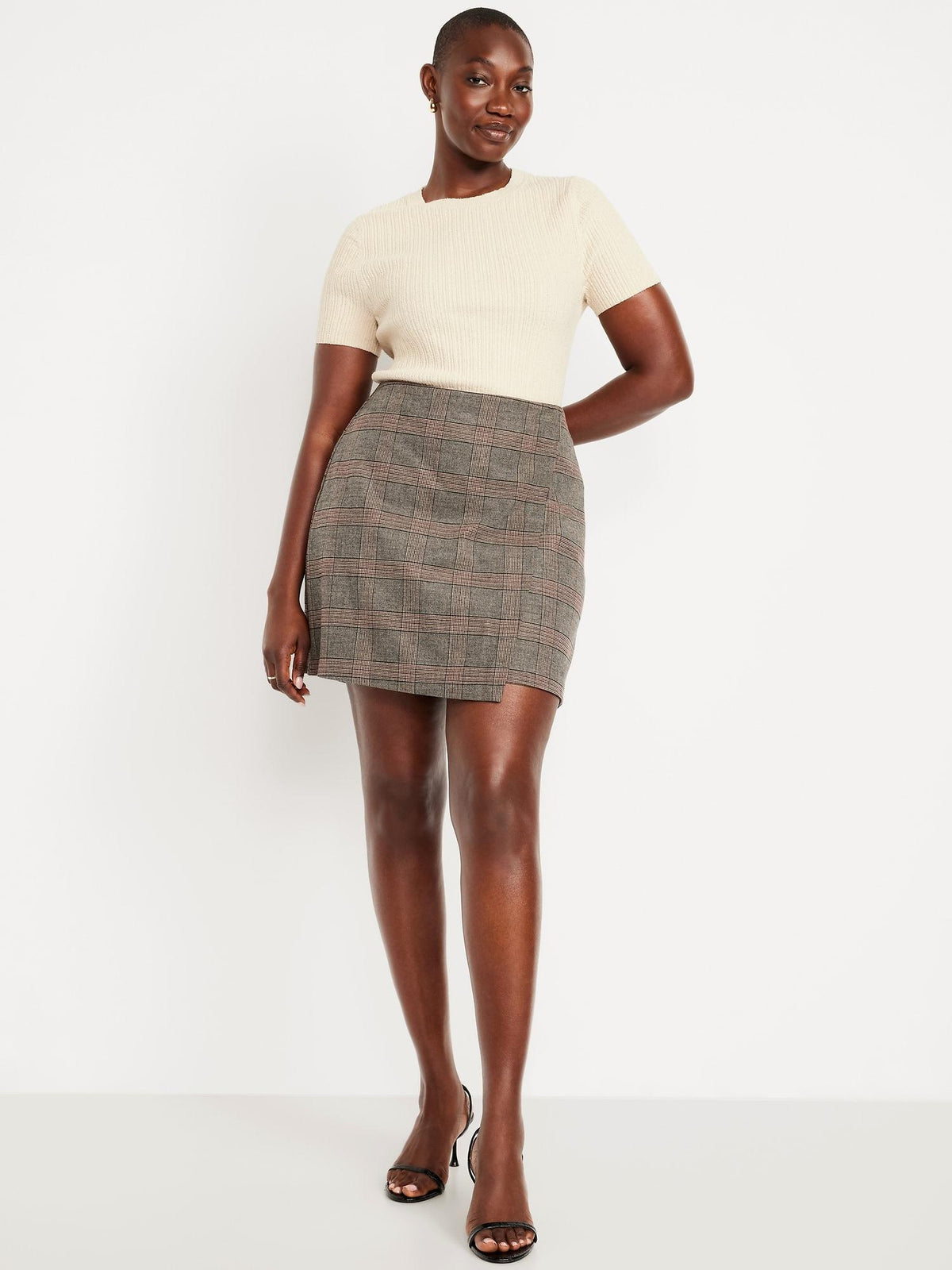 High-Waisted Wrap-Front Mini Skirt
