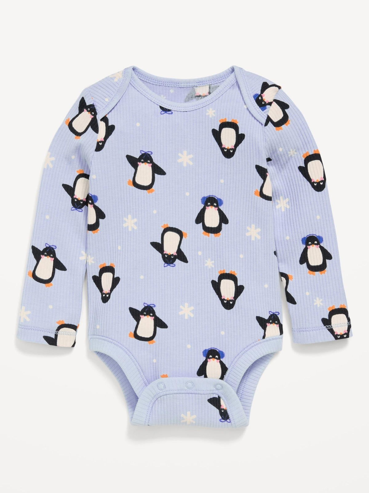 Printed Long-Sleeve Ribbed Unisex Bodysuit for Baby