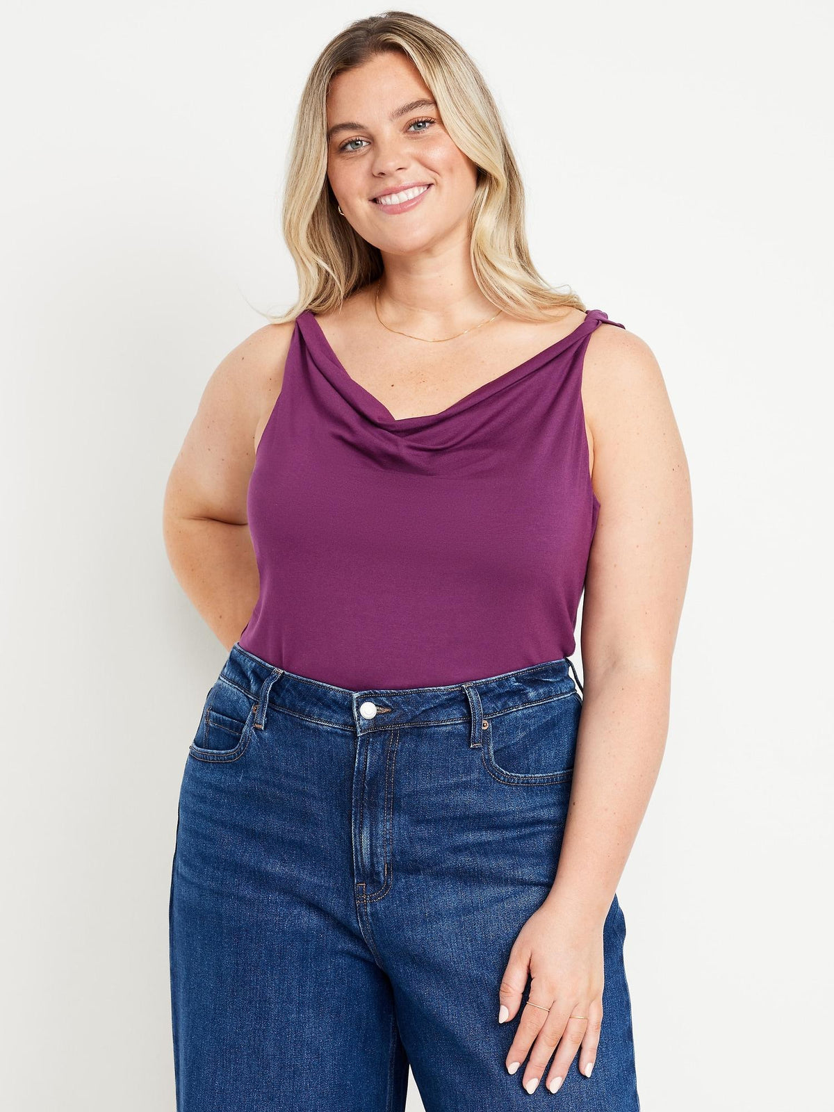 Cowl-Neck Twist-Strap Top