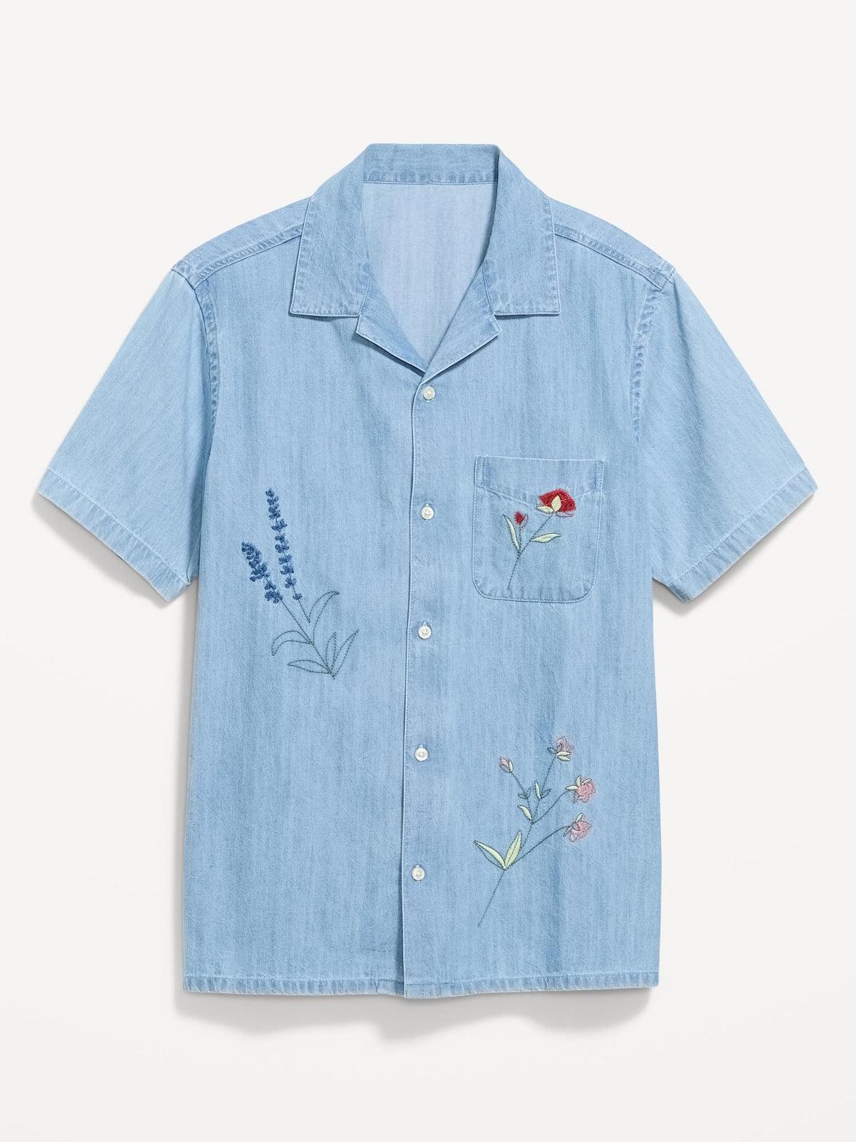 Short-Sleeve Embroidered Camp Shirt