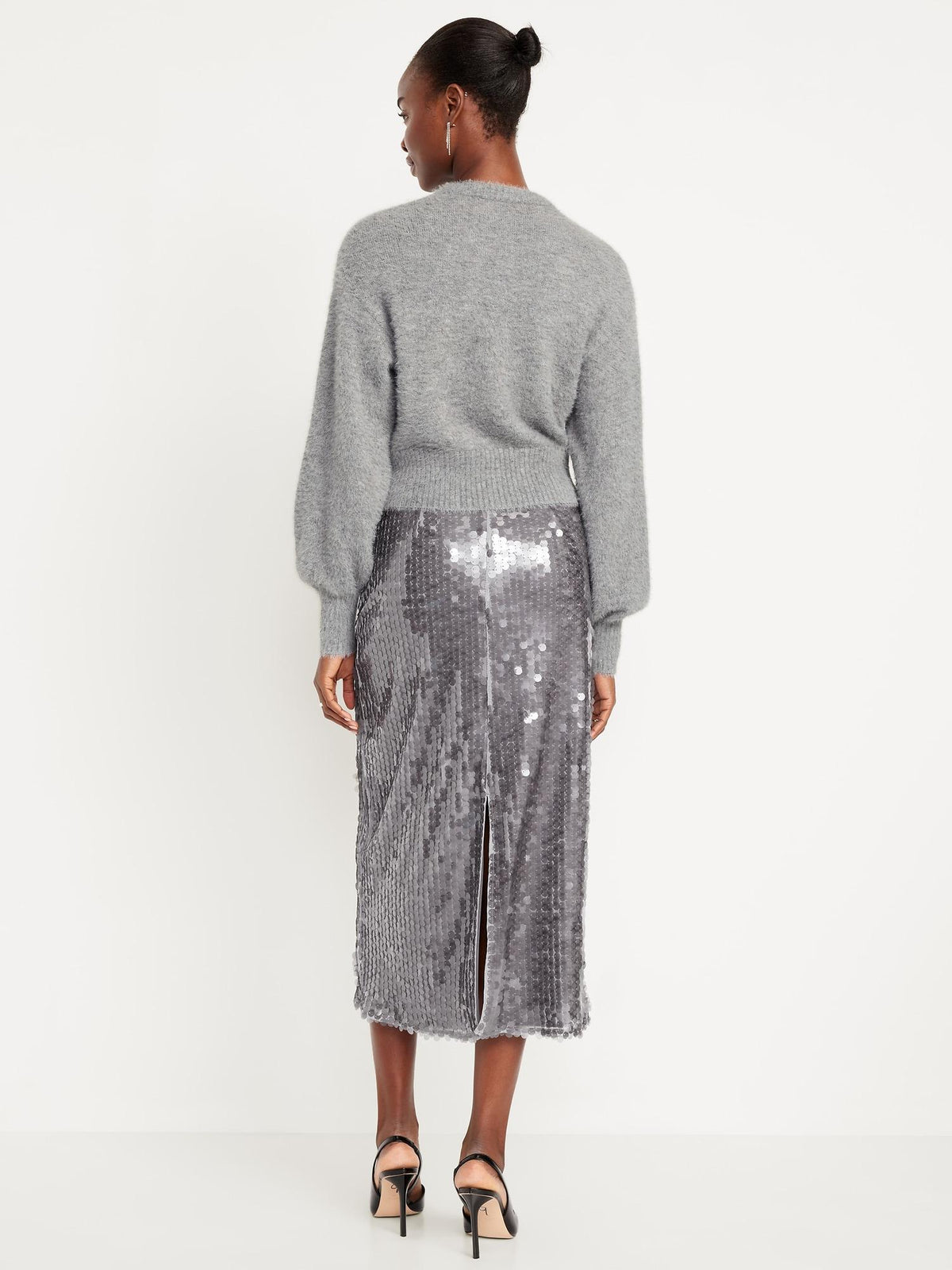 High-Waisted Sequin Midi Pencil Skirt