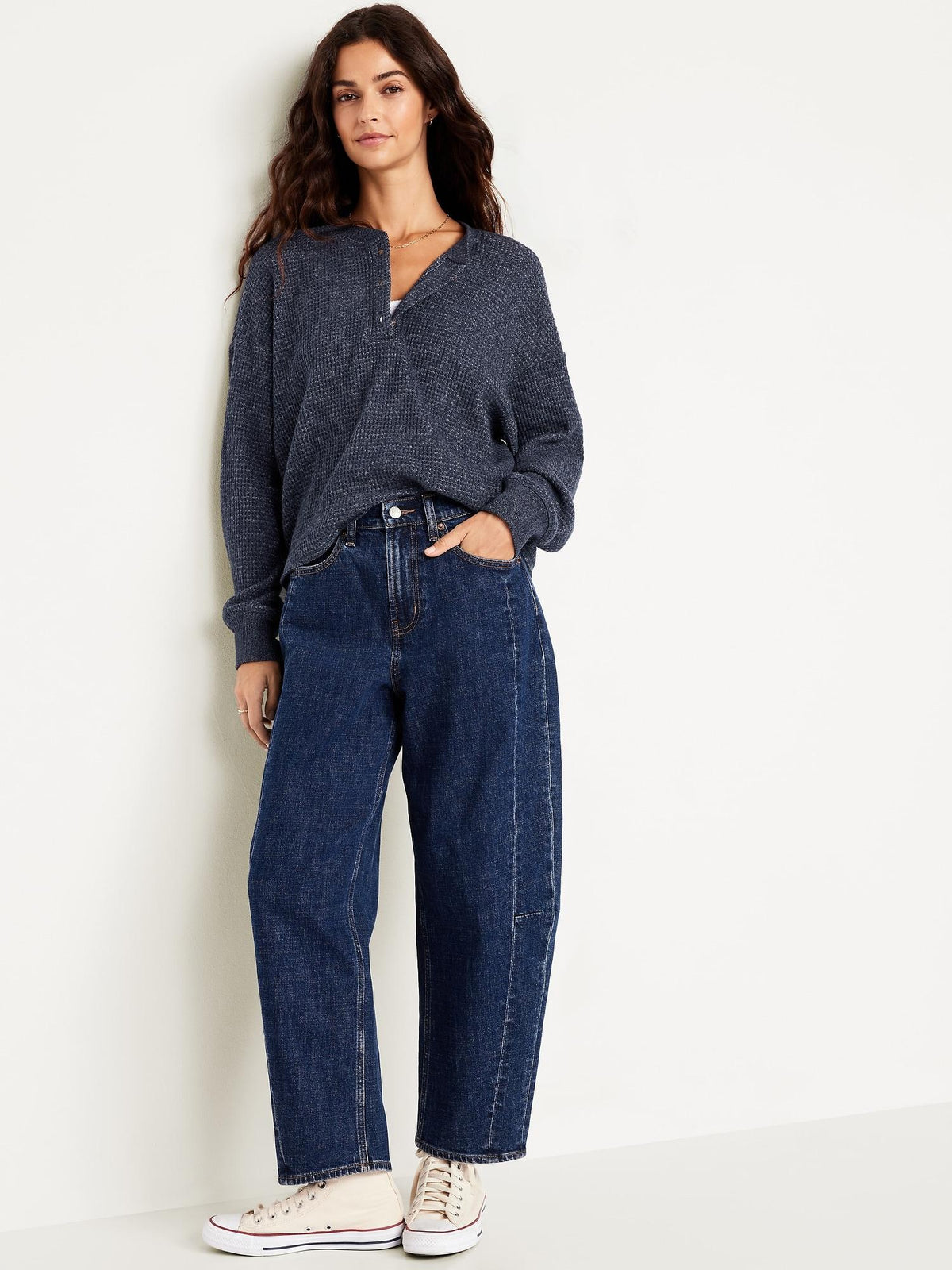 Oversized Cozy Waffle Henley Top