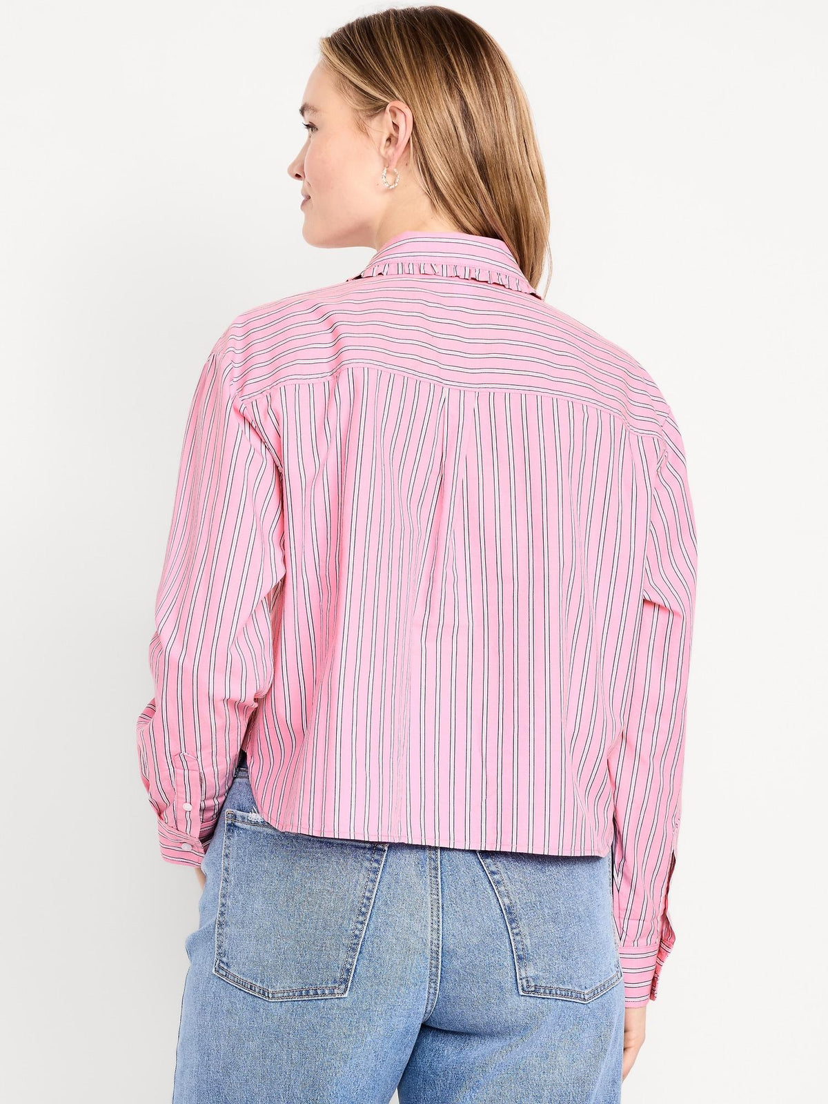 Cropped Button-Down Ruffle-Front Shirt