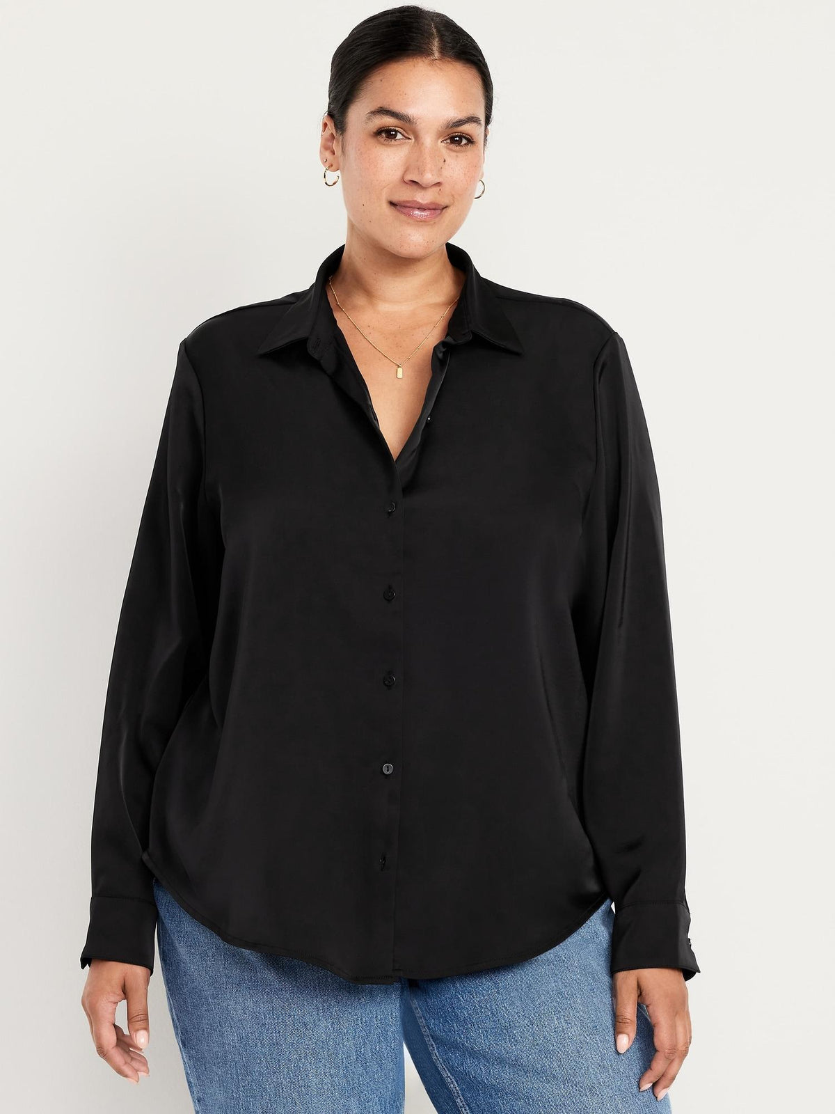 Satin Button-Down Shirt