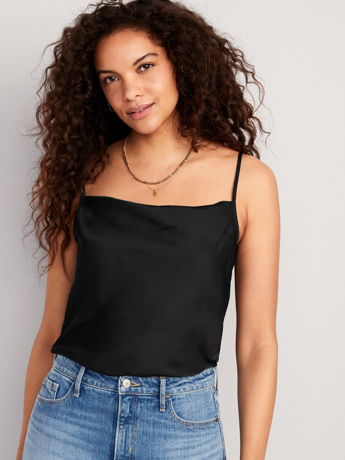 Cowl-Neck Satin Cami Top for Women