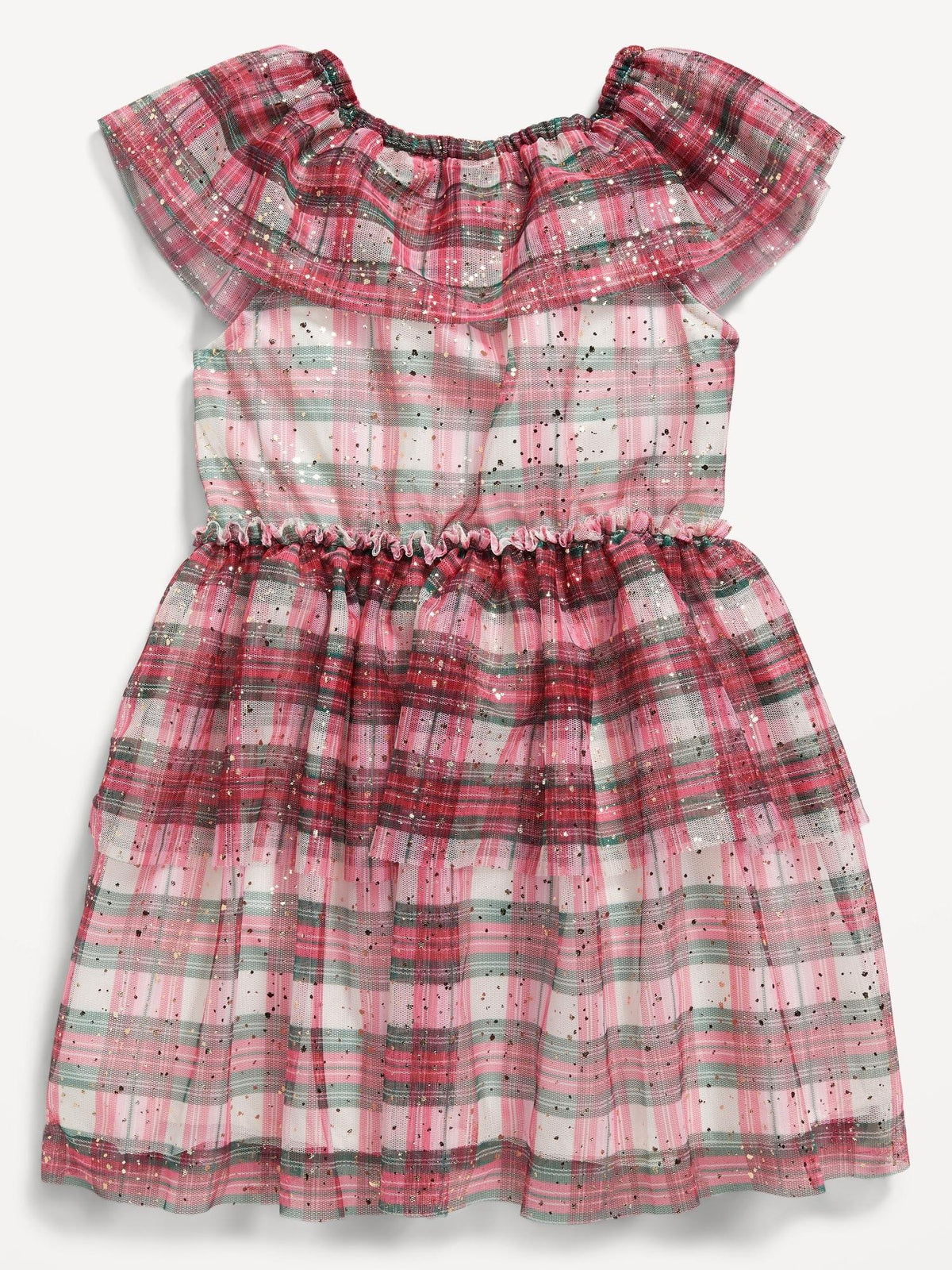 Flutter-Sleeve Tulle Tiered Dress for Toddler Girls