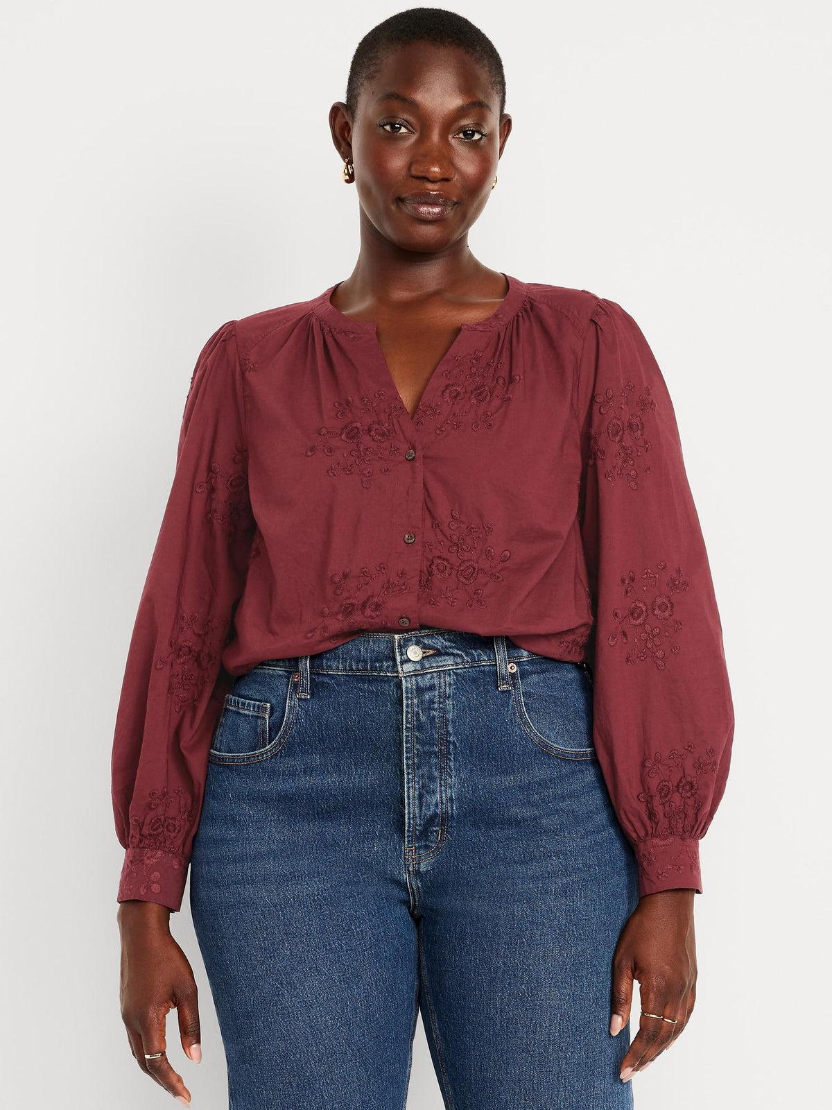 Button-Down Embroidered Top