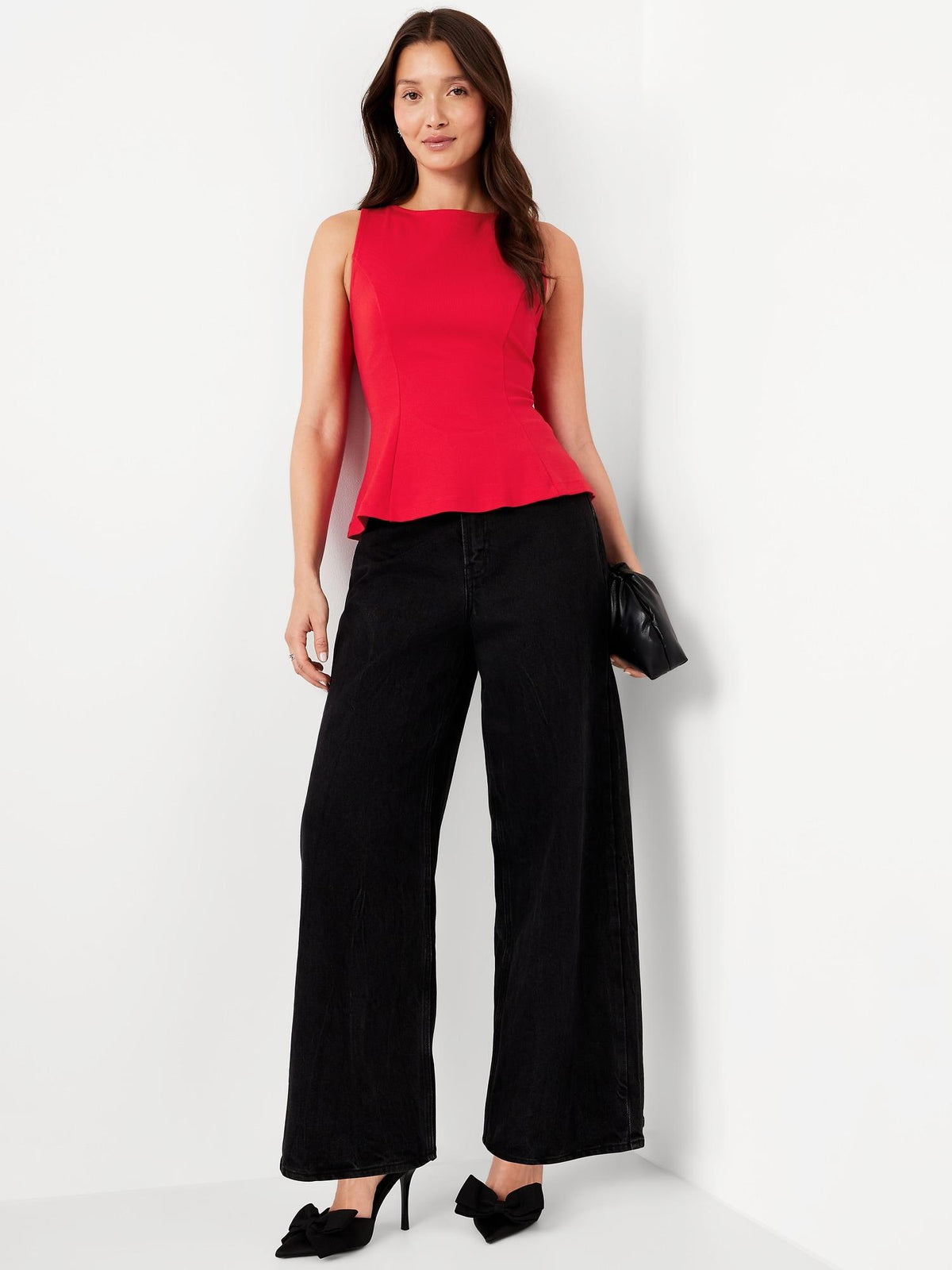 Ponte-Knit Sleeveless Peplum Top