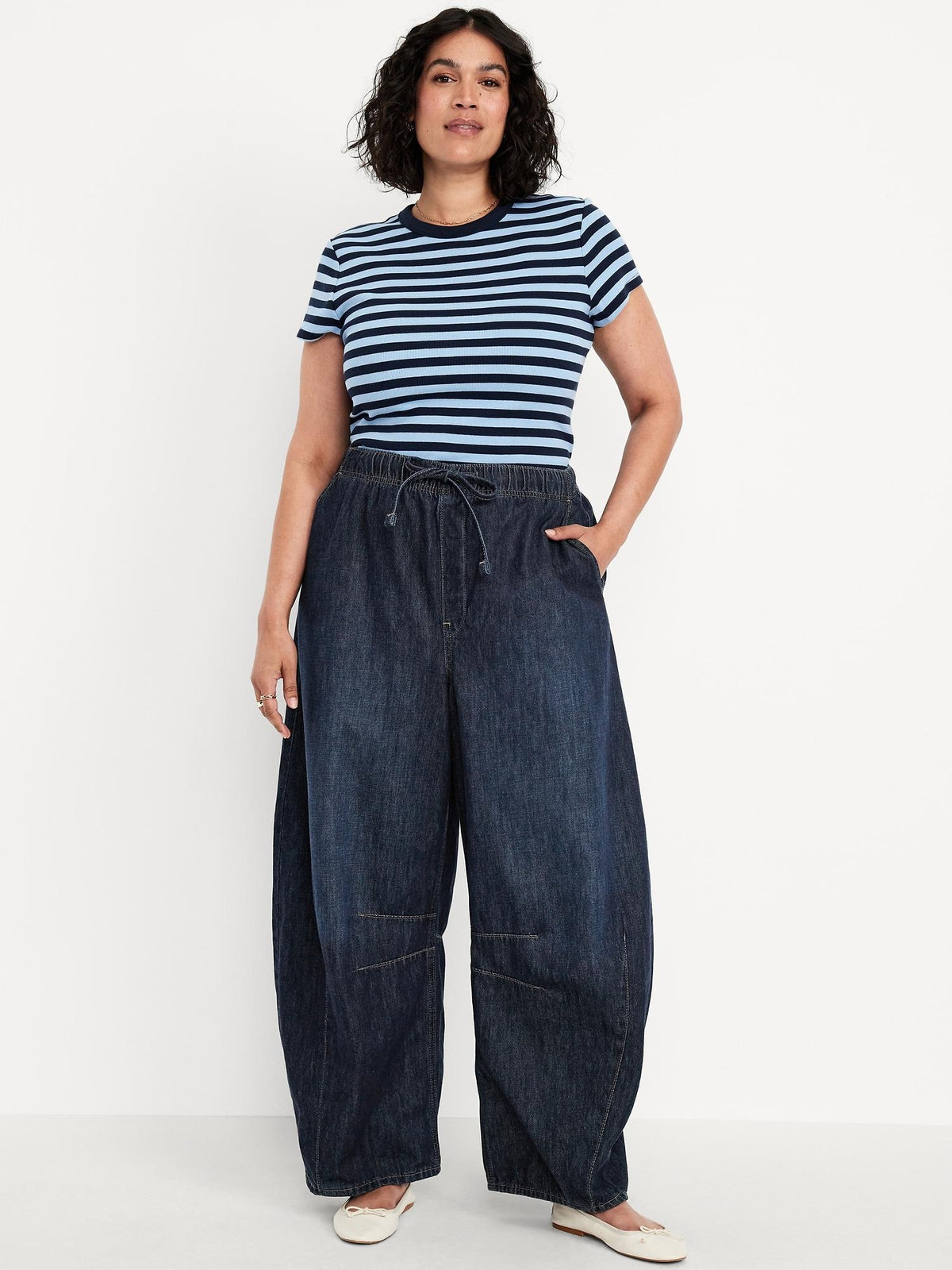 High-Waisted Pull-On Barrel Jeans