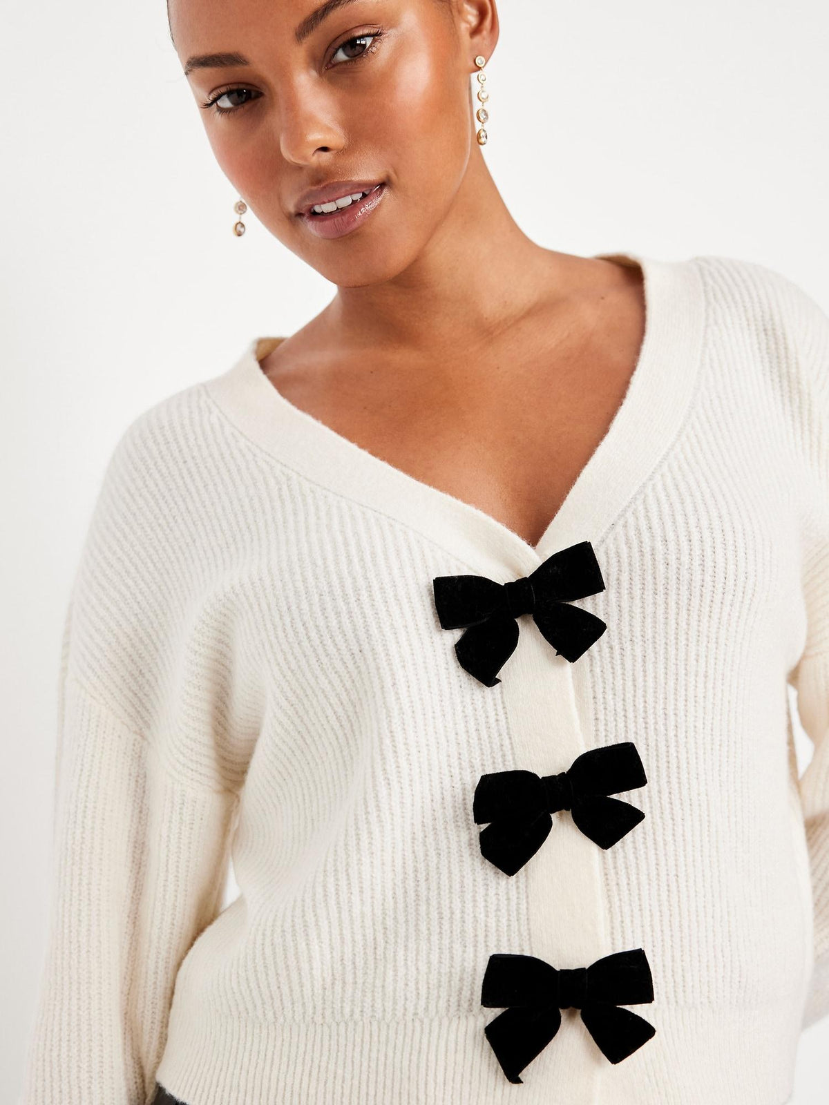 SoSoft V-Neck Bow-Front Cardigan Sweater