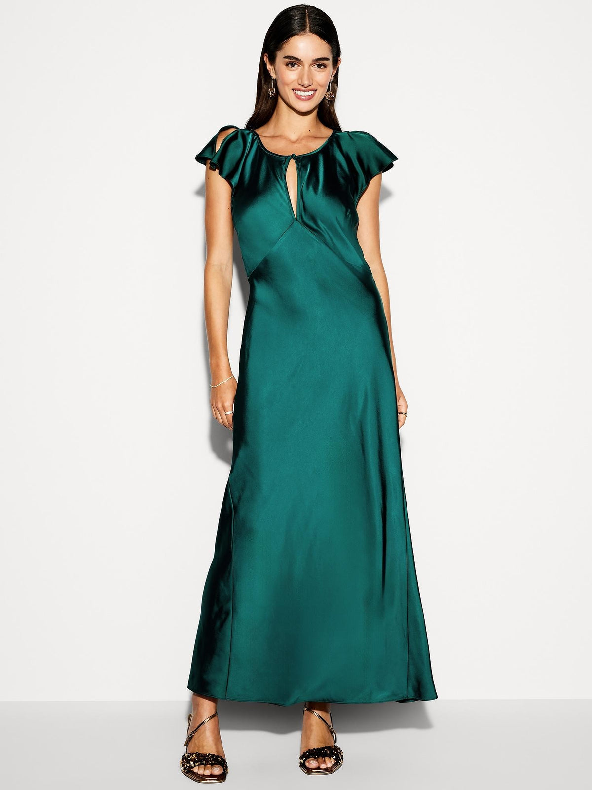 The Occasion by Old Navy Flutter-Sleeve Keyhole Satin Maxi Dress