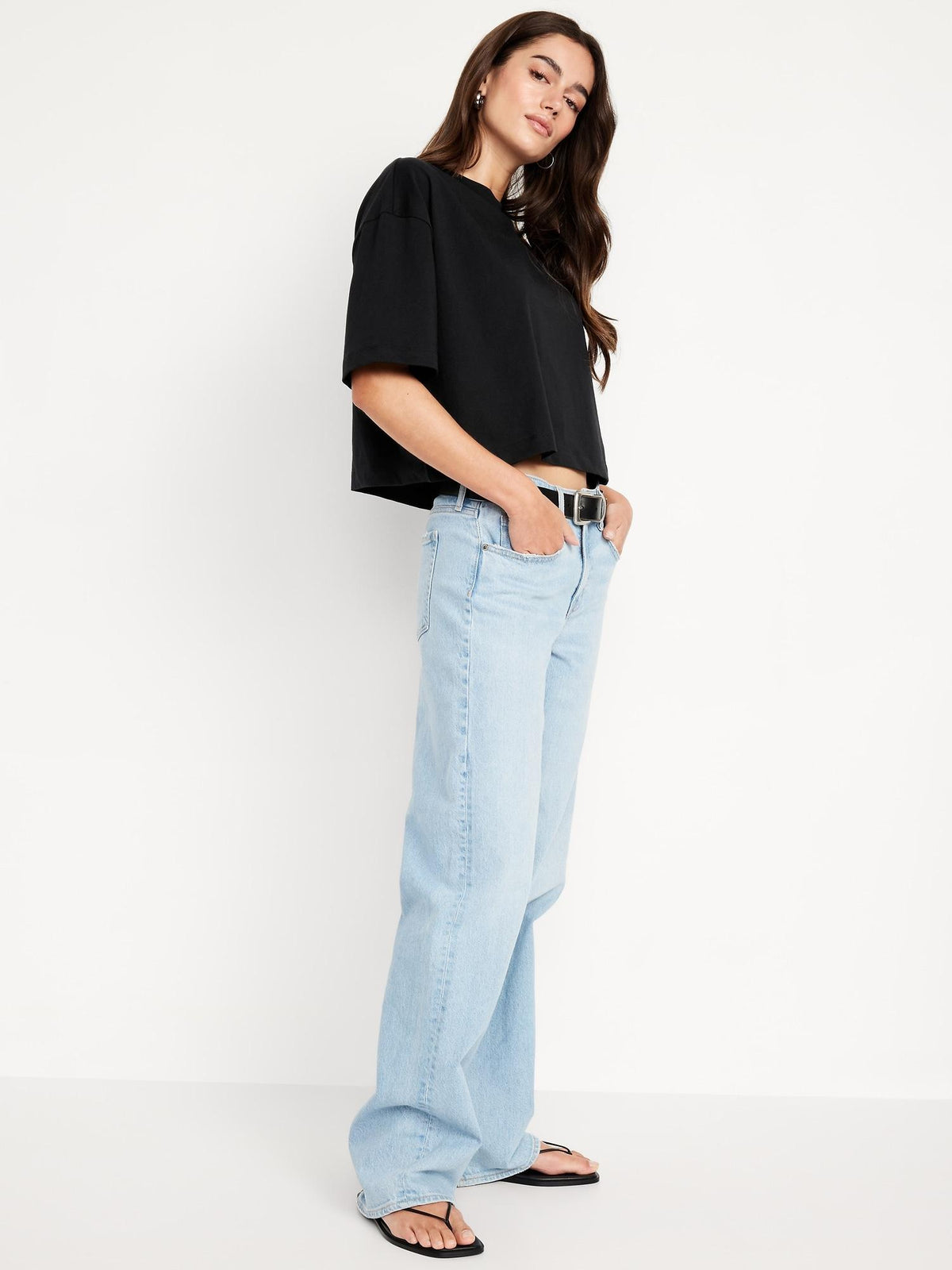 Vintage Crew-Neck Oversized Crop T-Shirt