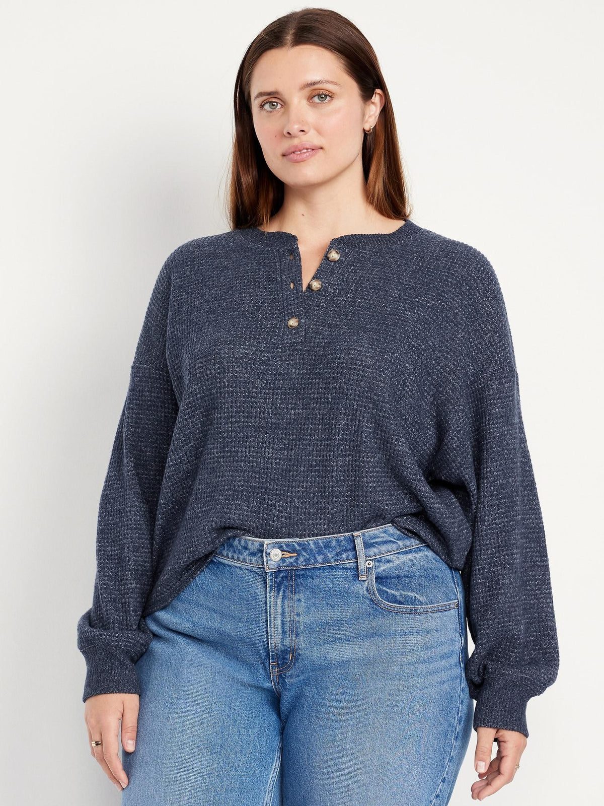 Oversized Cozy Waffle Henley Top