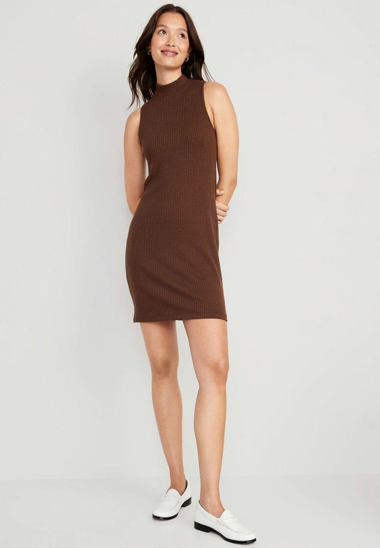 Sleeveless Mock-Neck Rib-Knit Mini Shift Dress for Women