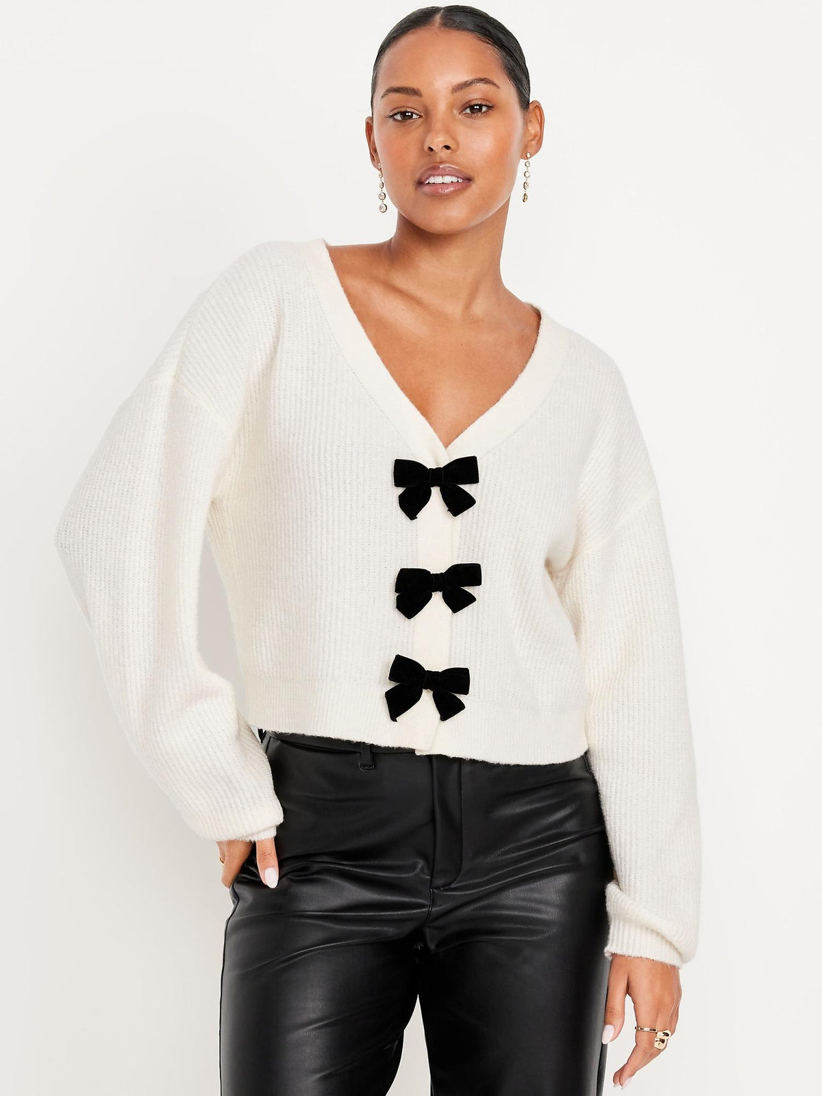 SoSoft V-Neck Bow-Front Cardigan Sweater
