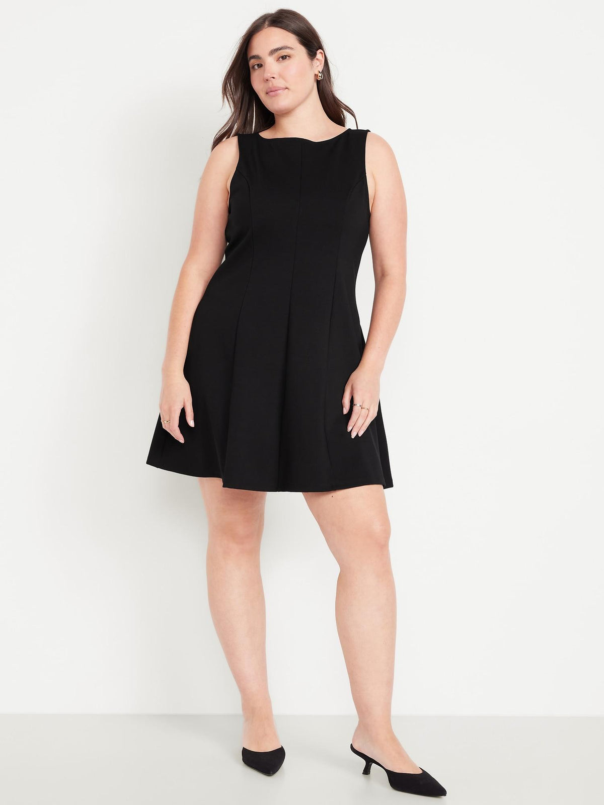 Sleeveless Ponte-Knit Mini Swing Dress