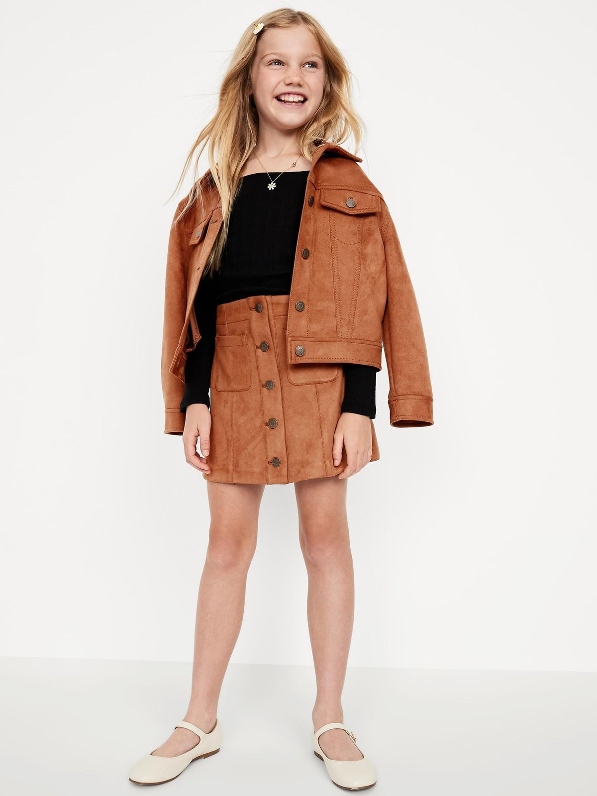 Faux-Suede Button-Front Skirt for Girls