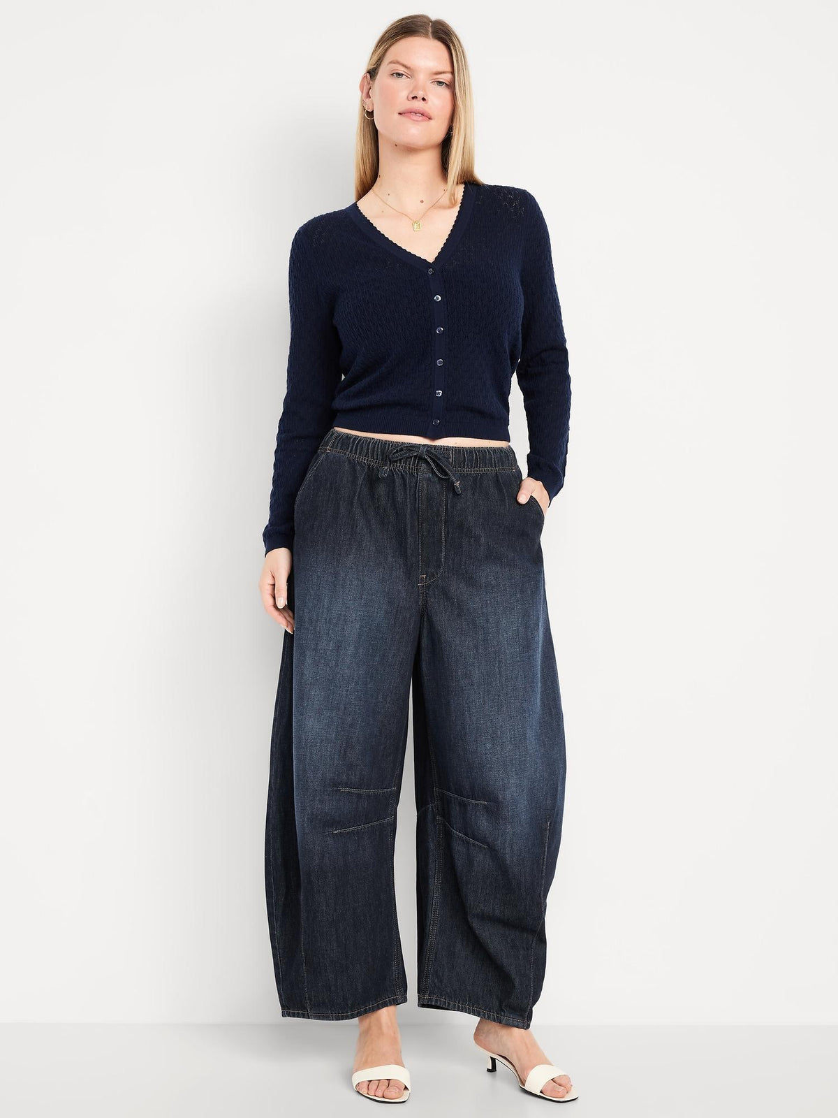 High-Waisted Pull-On Barrel Jeans