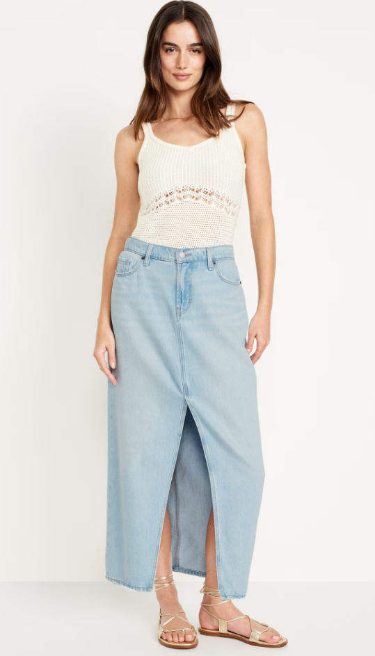 Mid-Rise Jean Maxi Skirt