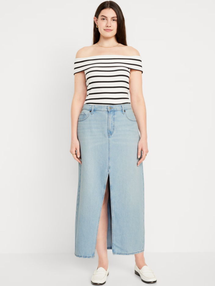 Mid-Rise Jean Maxi Skirt