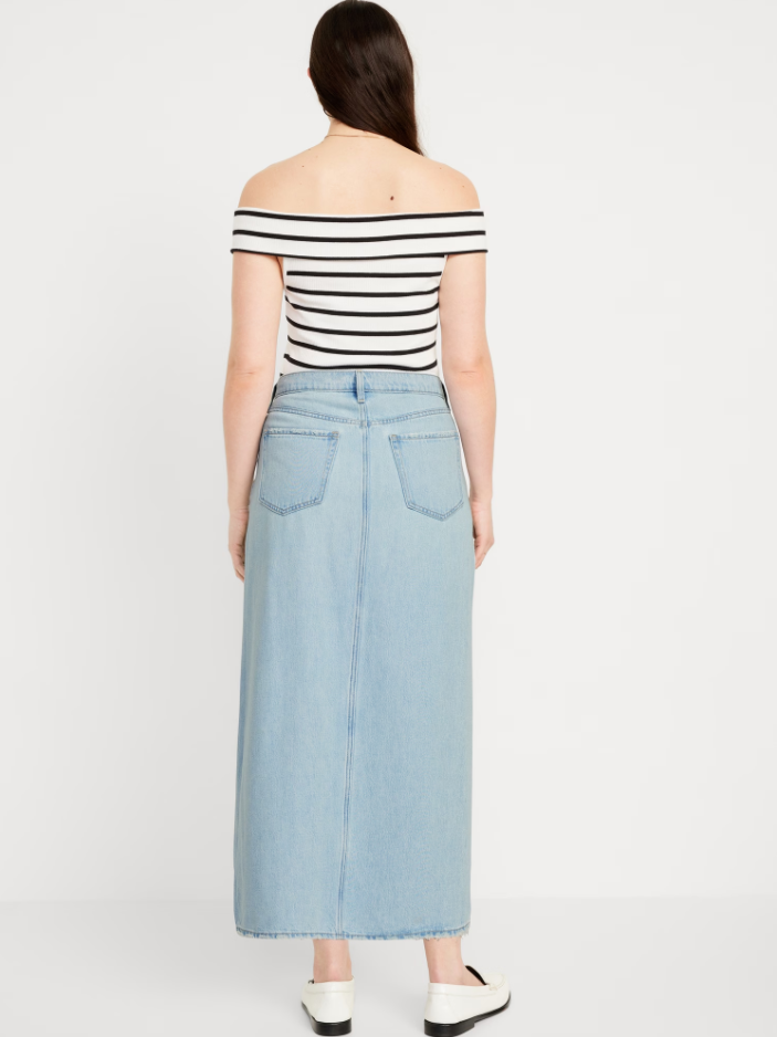 Mid-Rise Jean Maxi Skirt