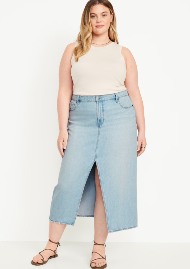 Mid-Rise Jean Maxi Skirt