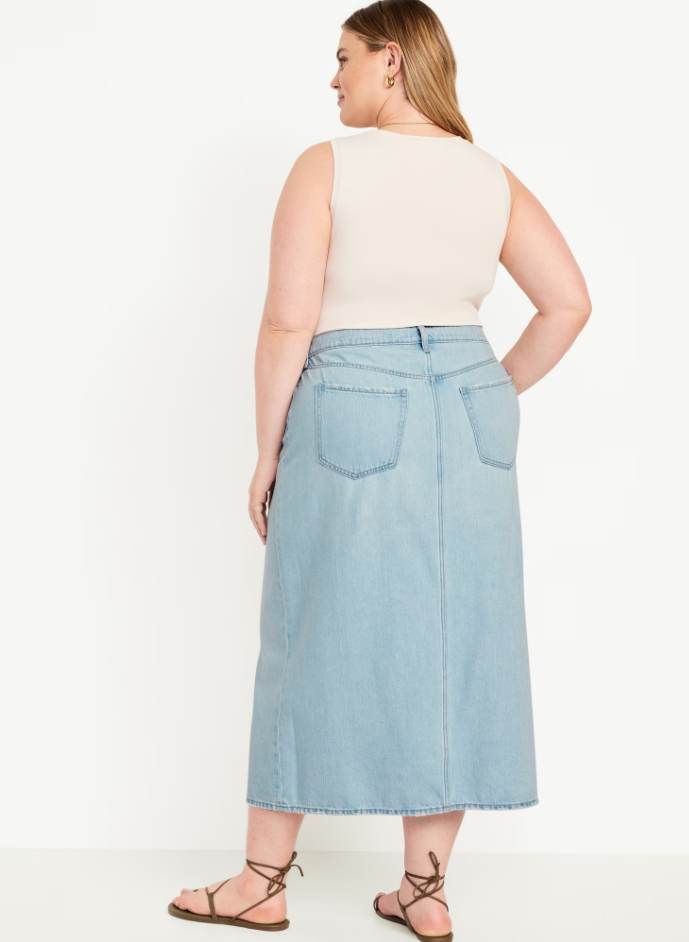 Mid-Rise Jean Maxi Skirt