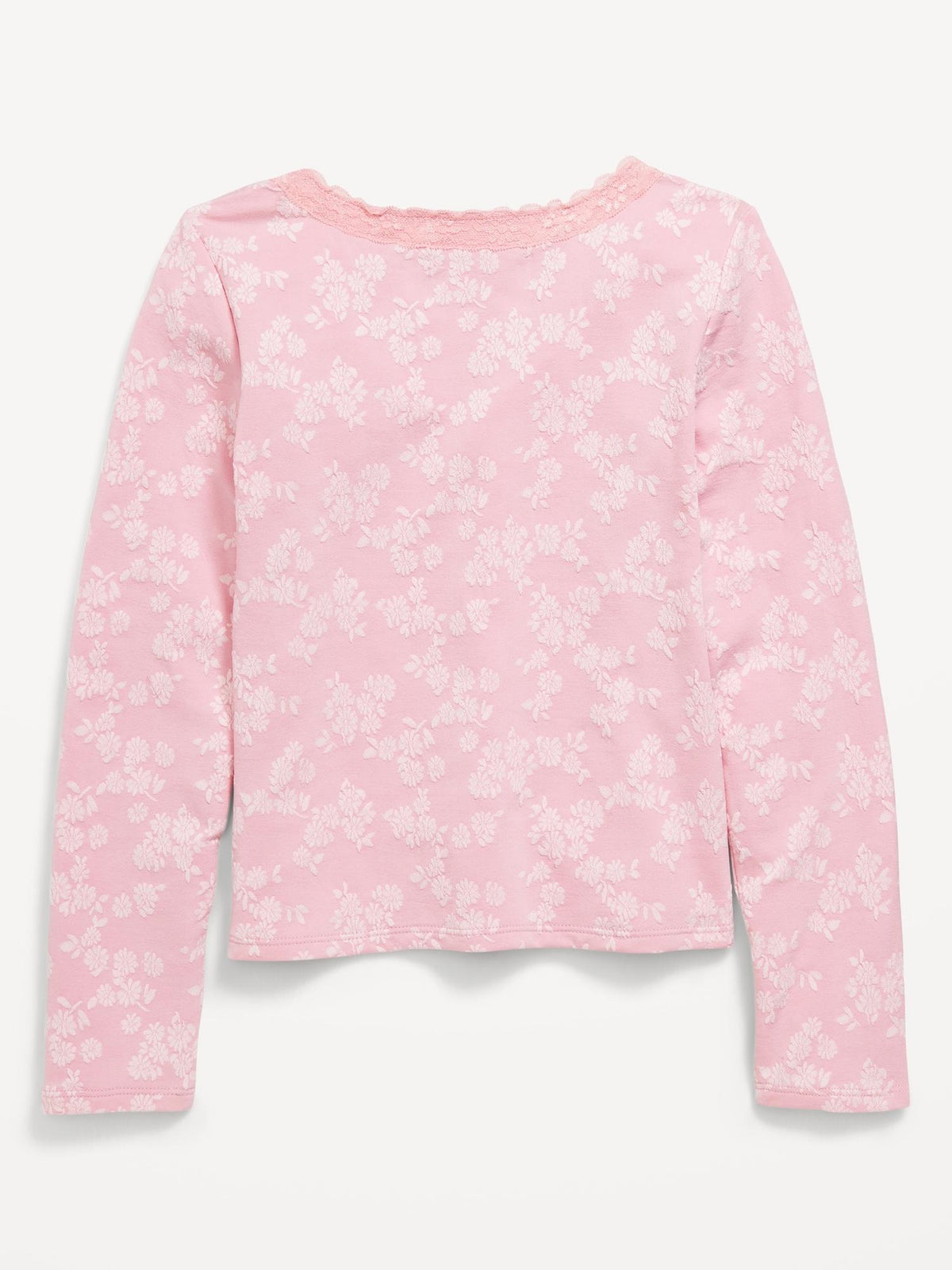Fitted Long-Sleeve Lace-Trim Top for Girls