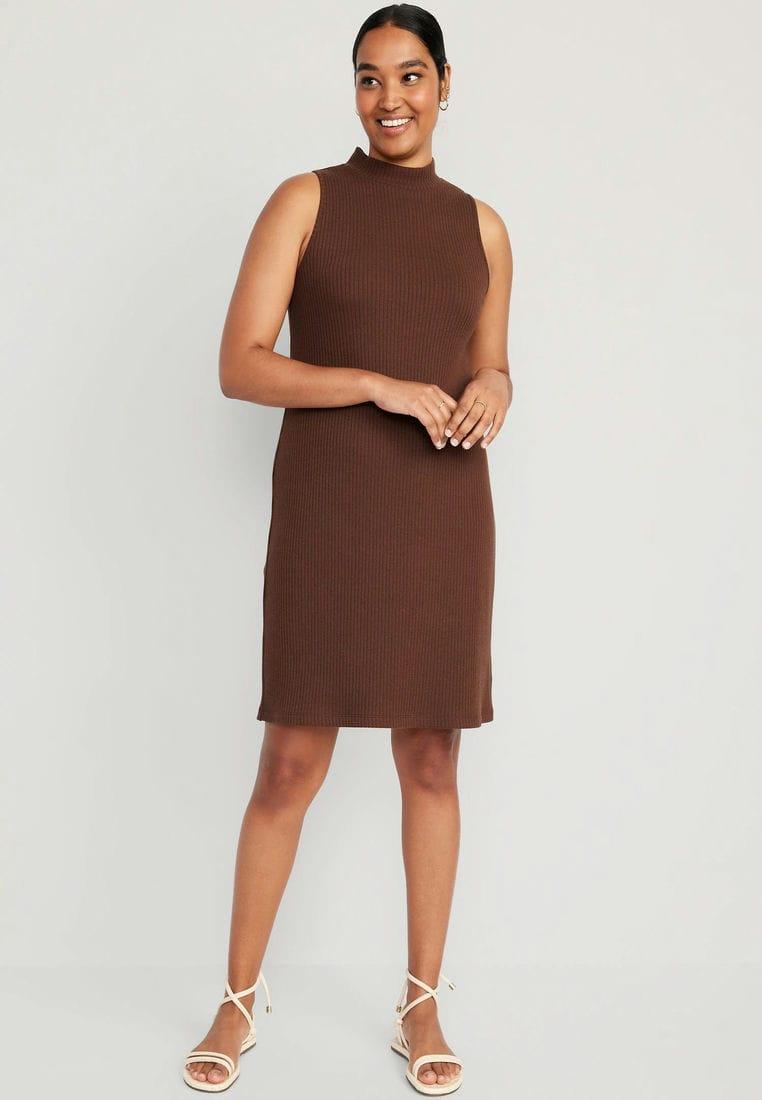 Sleeveless Mock-Neck Rib-Knit Mini Shift Dress for Women