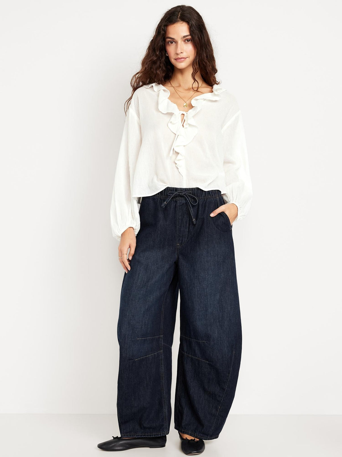 High-Waisted Pull-On Barrel Jeans