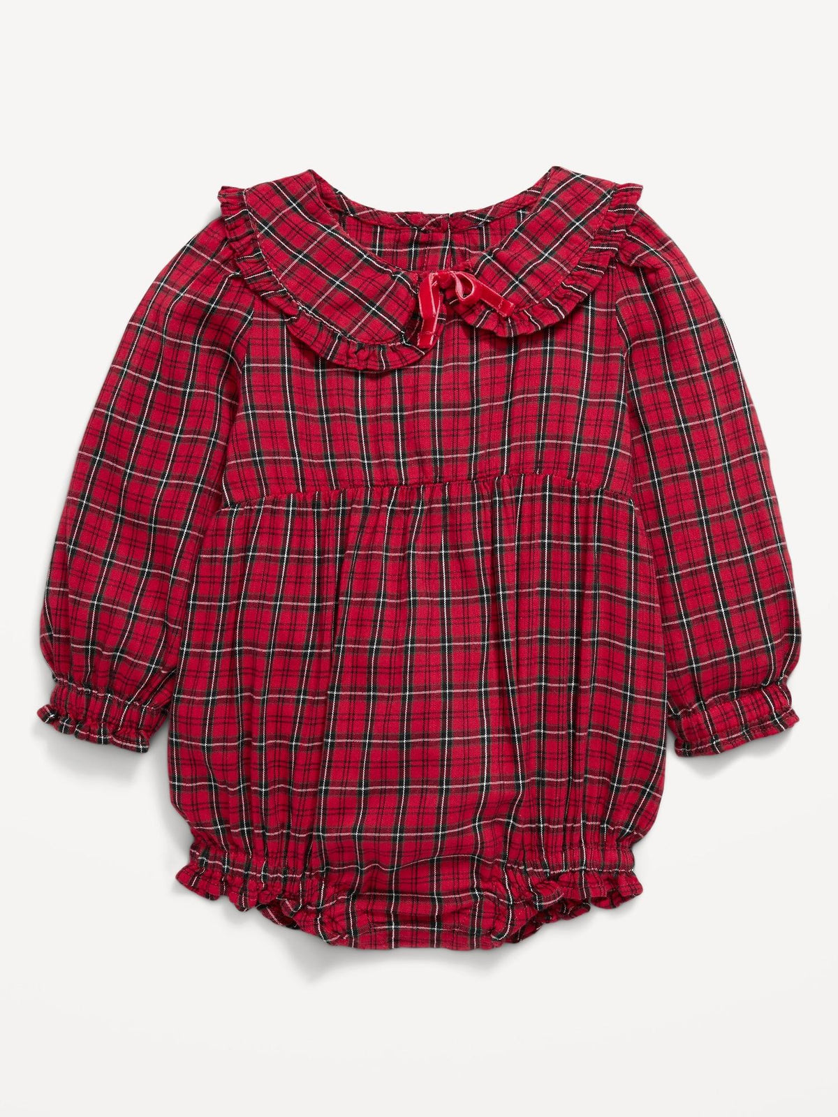 Long-Sleeve Plaid Collared One-Piece Romper for Baby