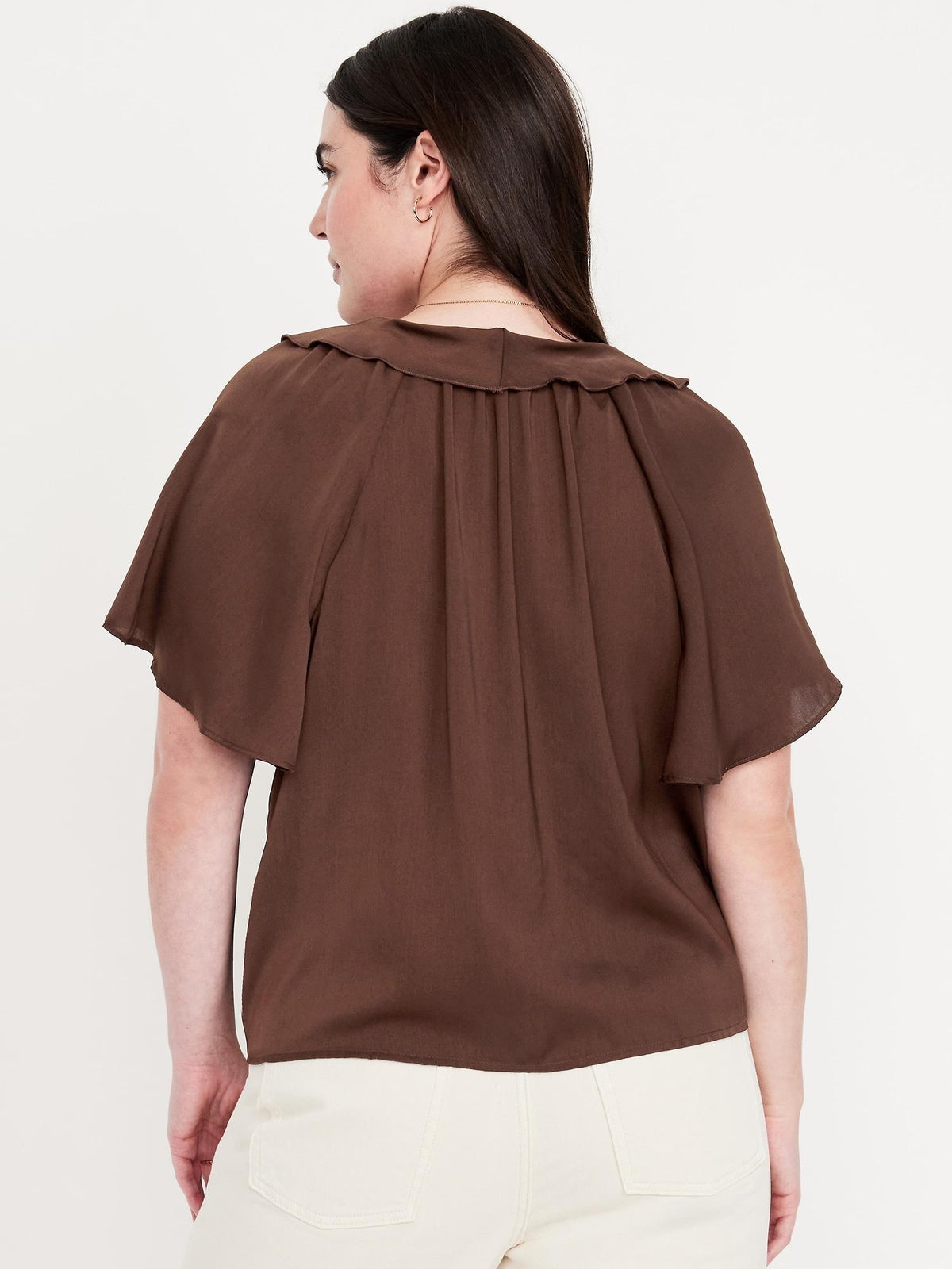 Satin Ruffle Tie-Front Top