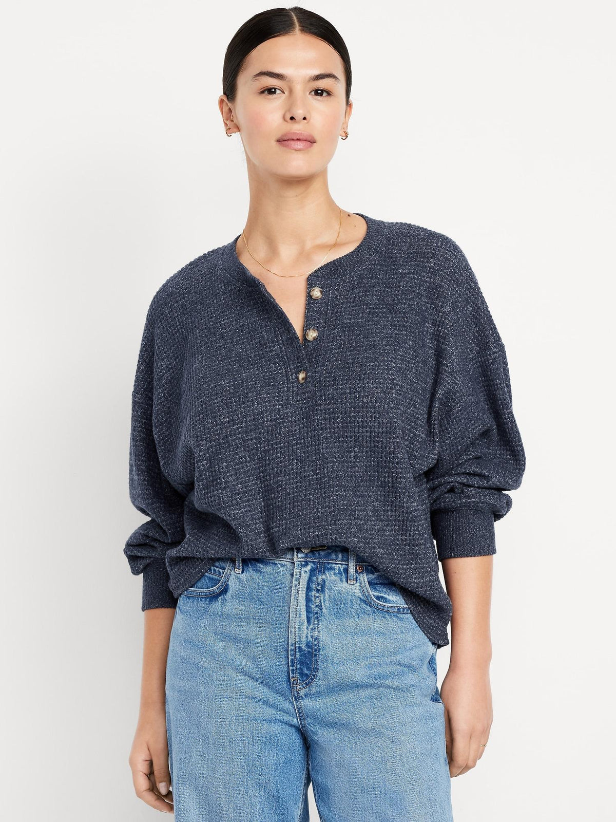 Oversized Cozy Waffle Henley Top