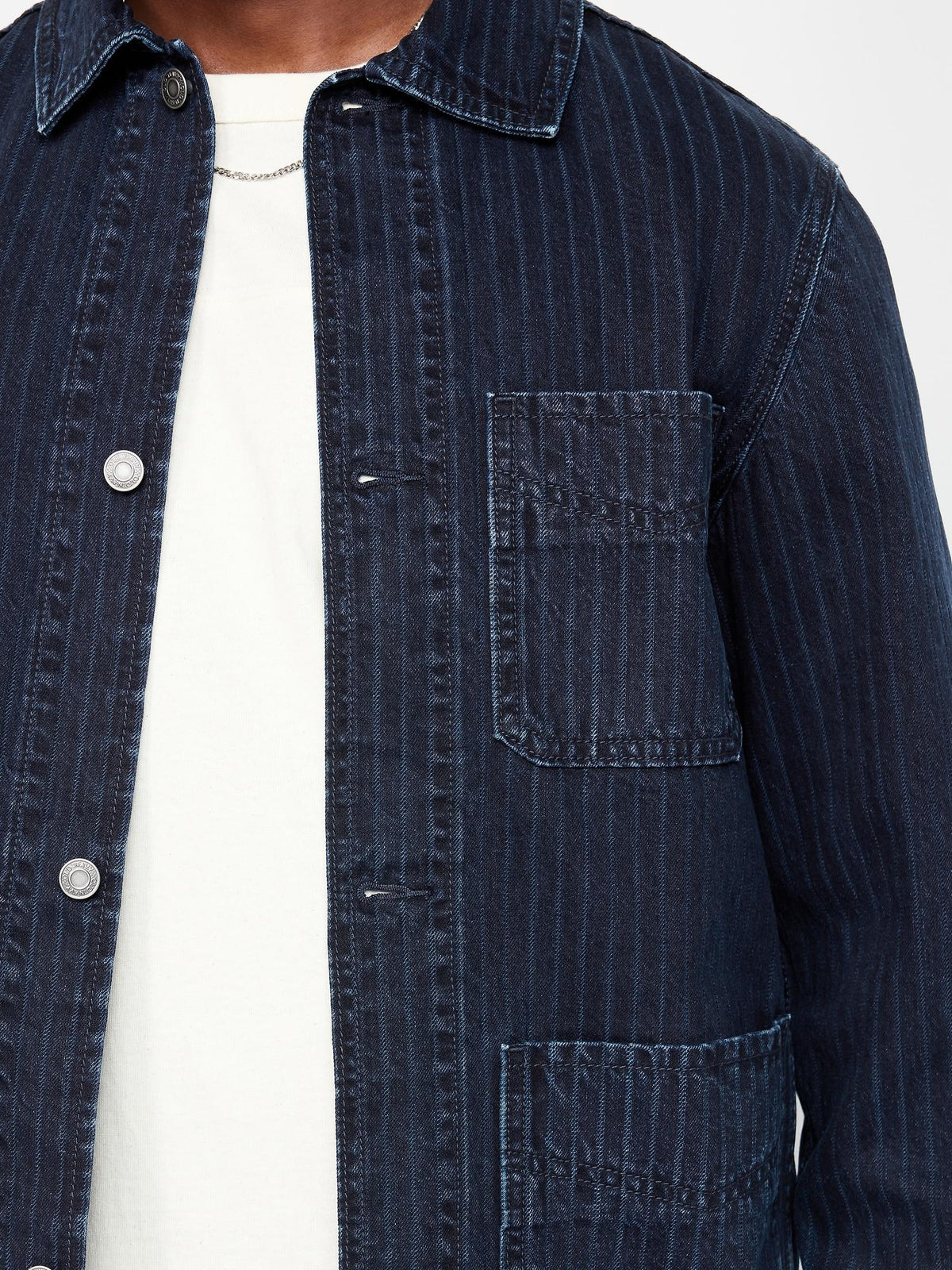 Textured-Stripe Denim Chore Jacket