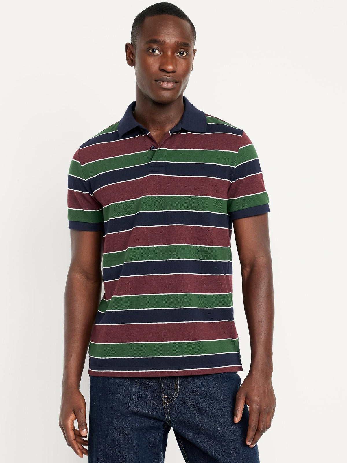 Classic Fit Striped Pique Polo