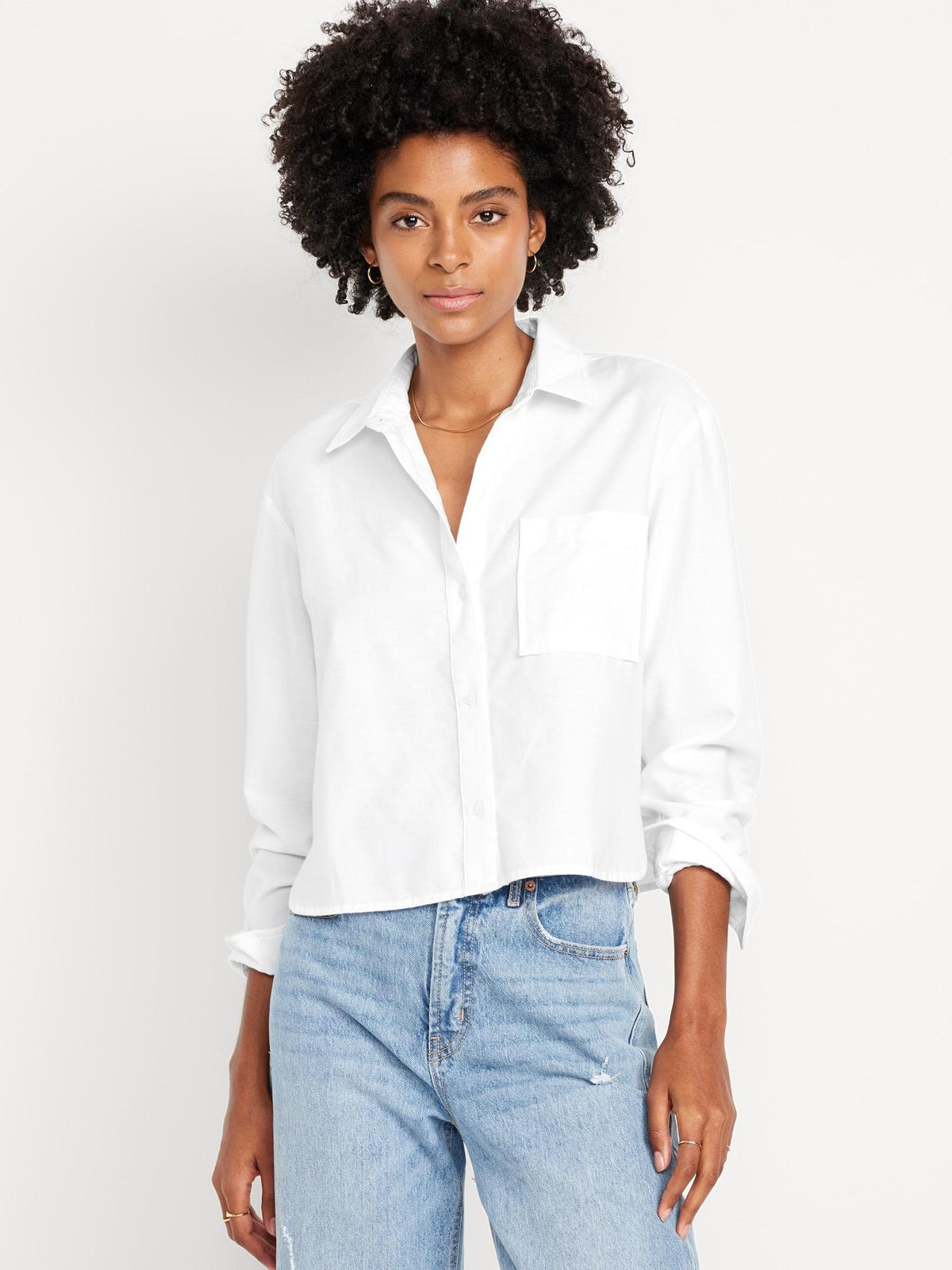 Button-Down Oxford Crop Shirt