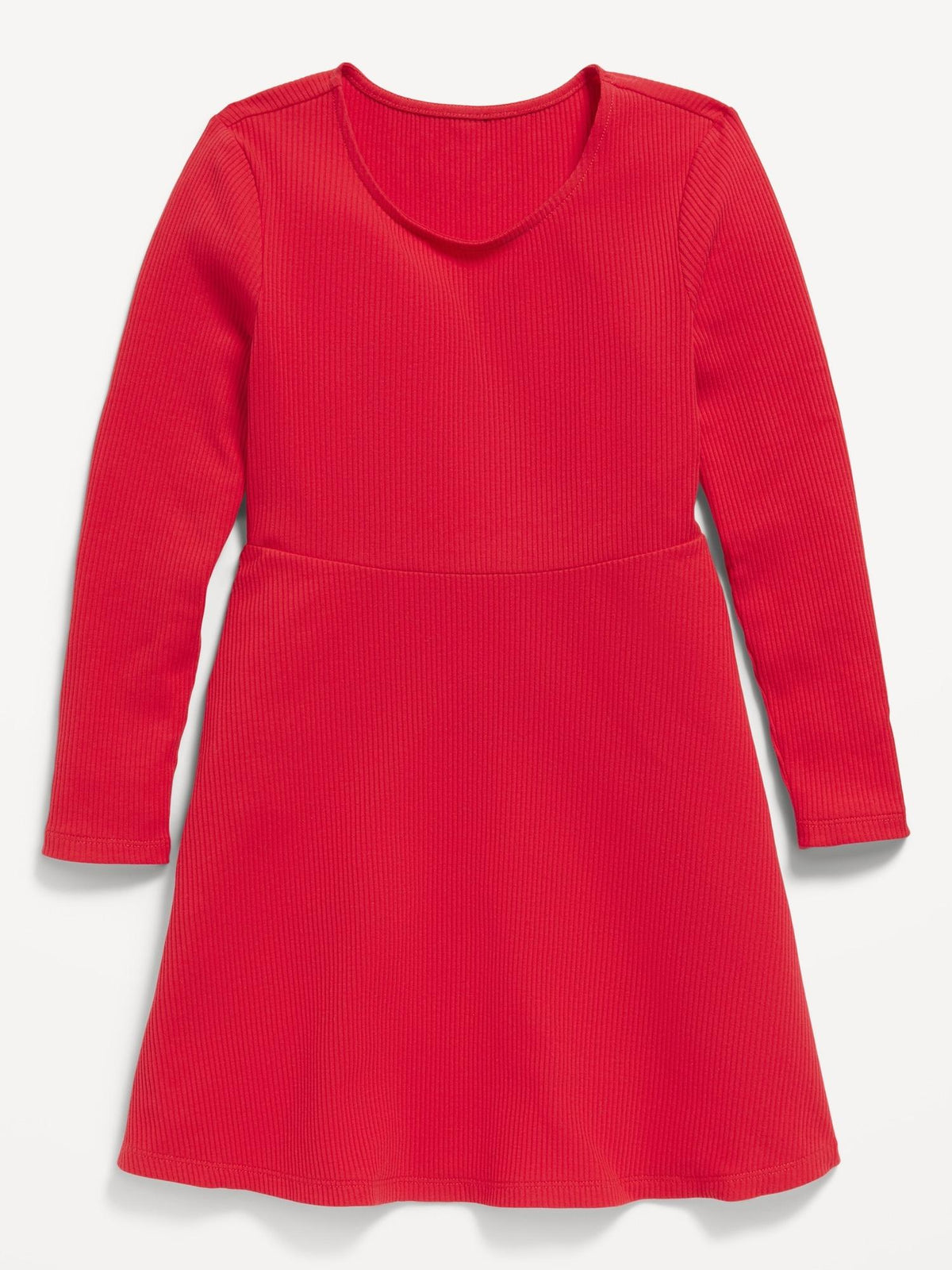 Long-Sleeve Ribbed Fit and Flare Dress for Girls