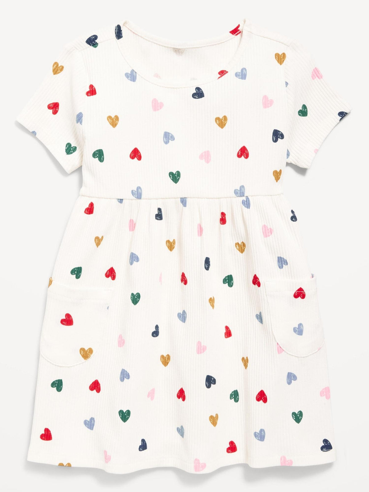 Short-Sleeve Ribbed Fit and Flare Pocket Dress for Toddler Girls