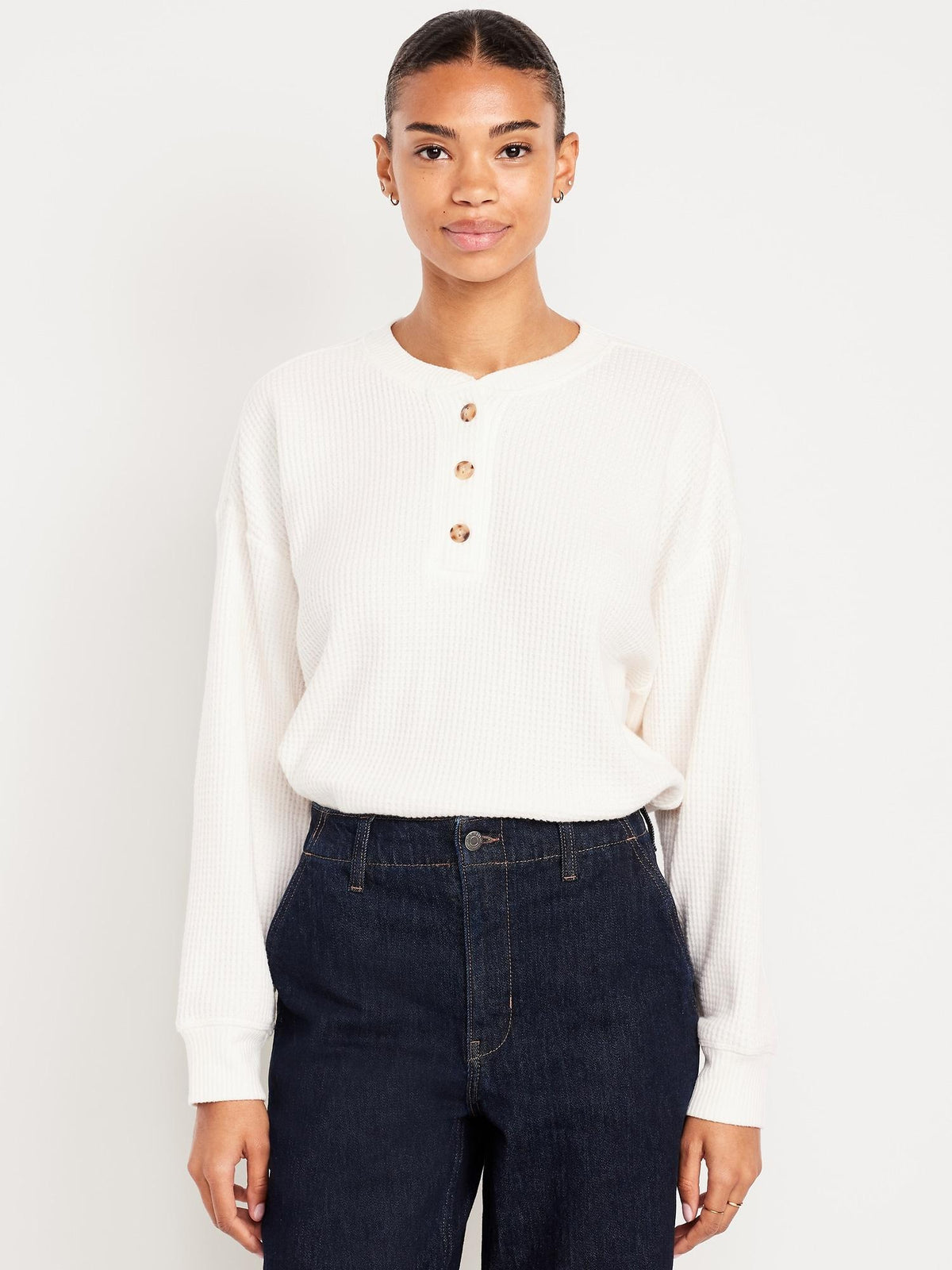 Oversized Cozy Waffle Henley Top