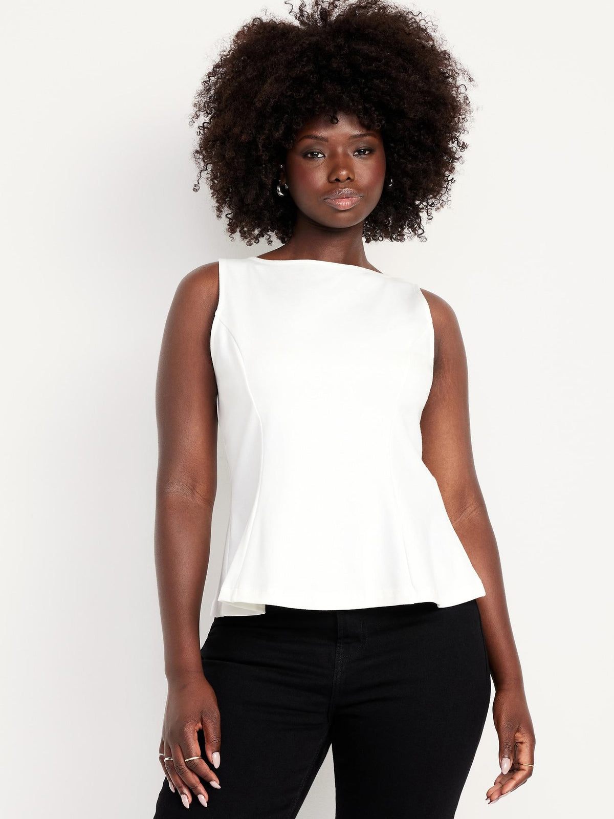 Ponte-Knit Sleeveless Peplum Top