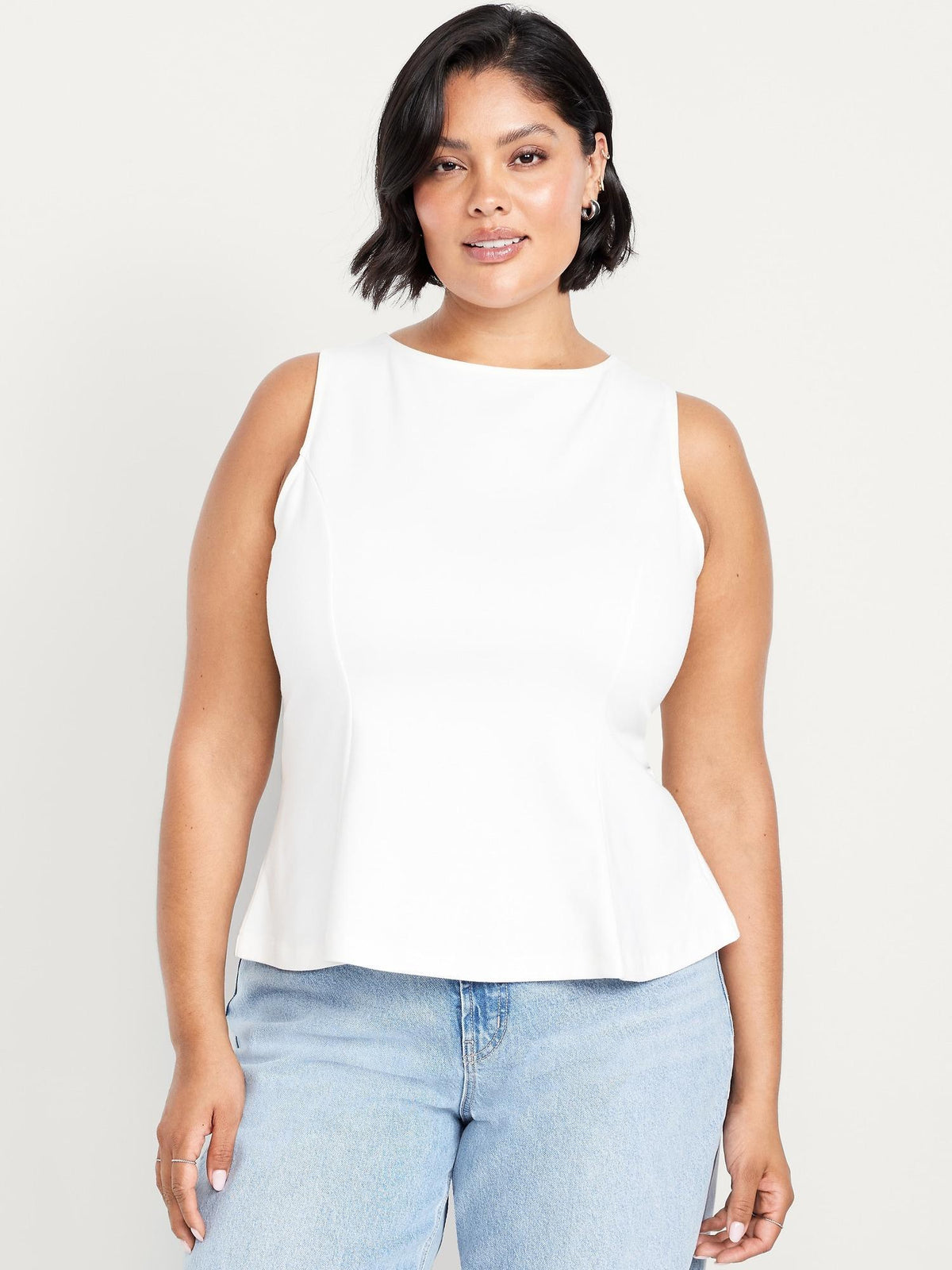 Ponte-Knit Sleeveless Peplum Top