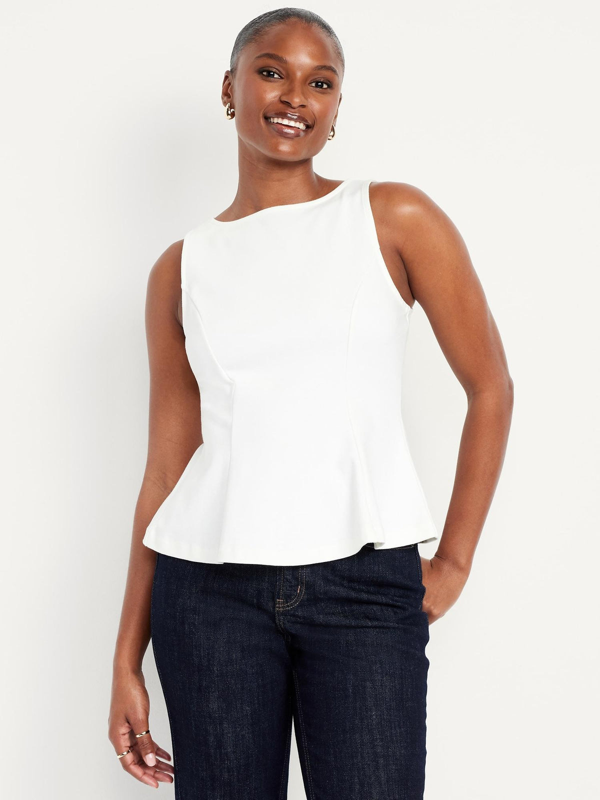 Ponte-Knit Sleeveless Peplum Top