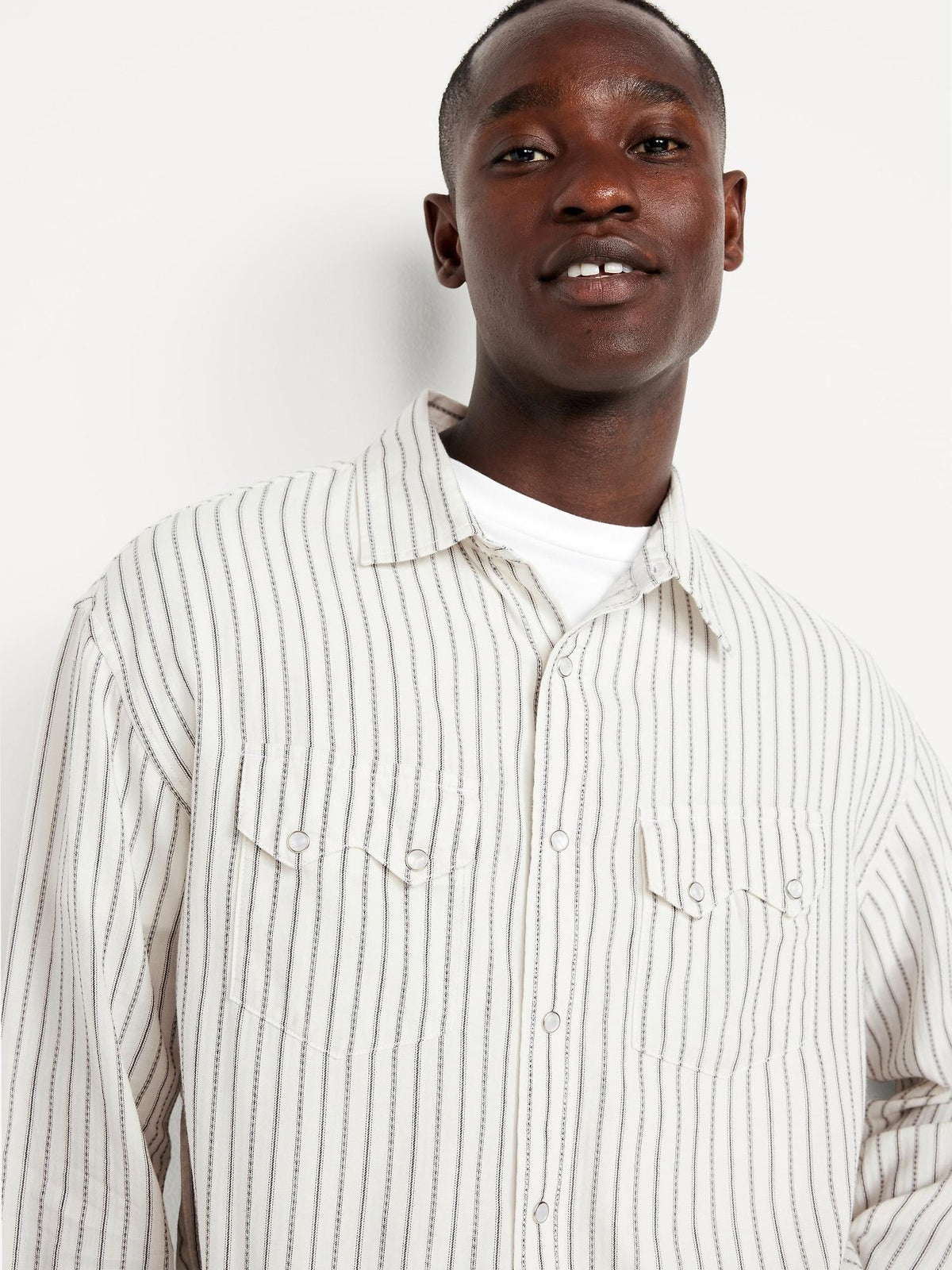 Textured-Stripe Western Pocket Shirt