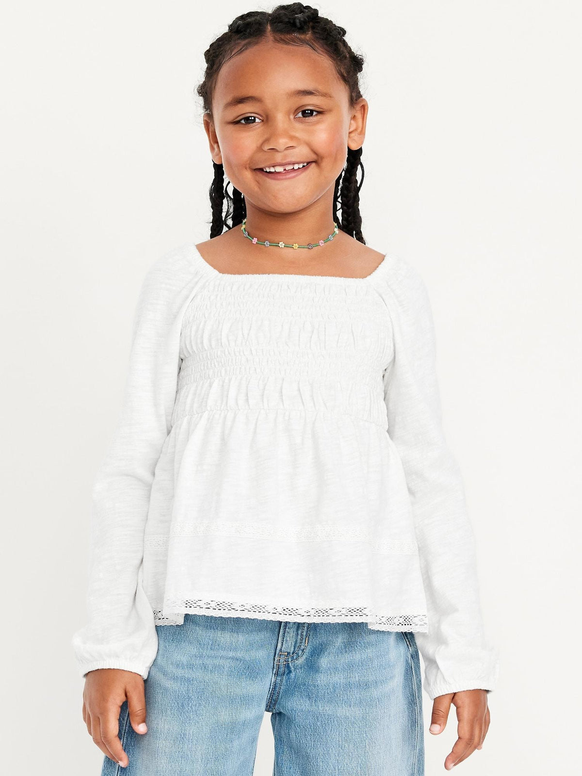 Long-Sleeve Smocked Top for Girls