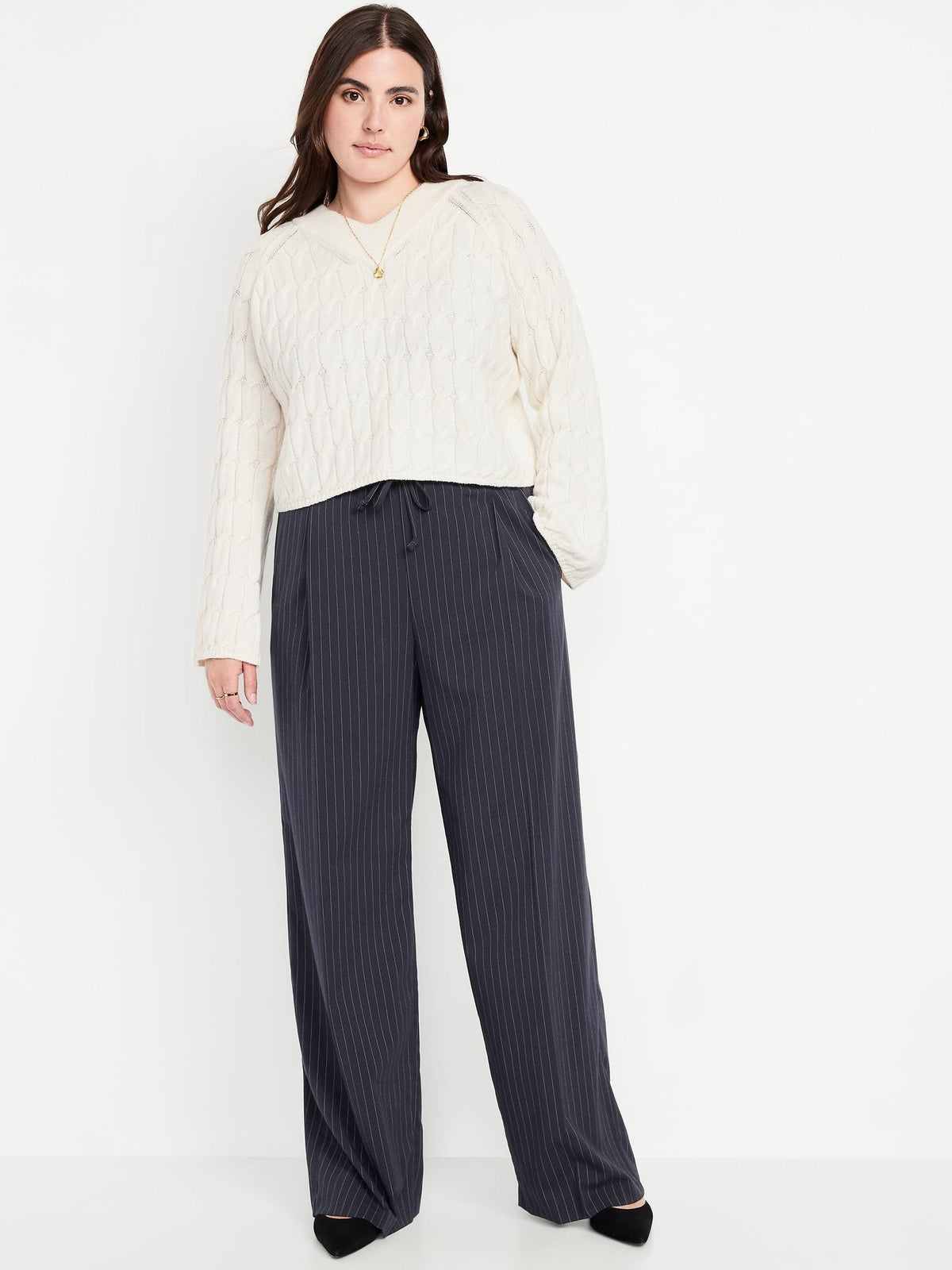 High-Waisted Billie Pinstripe Wide-Leg Trouser